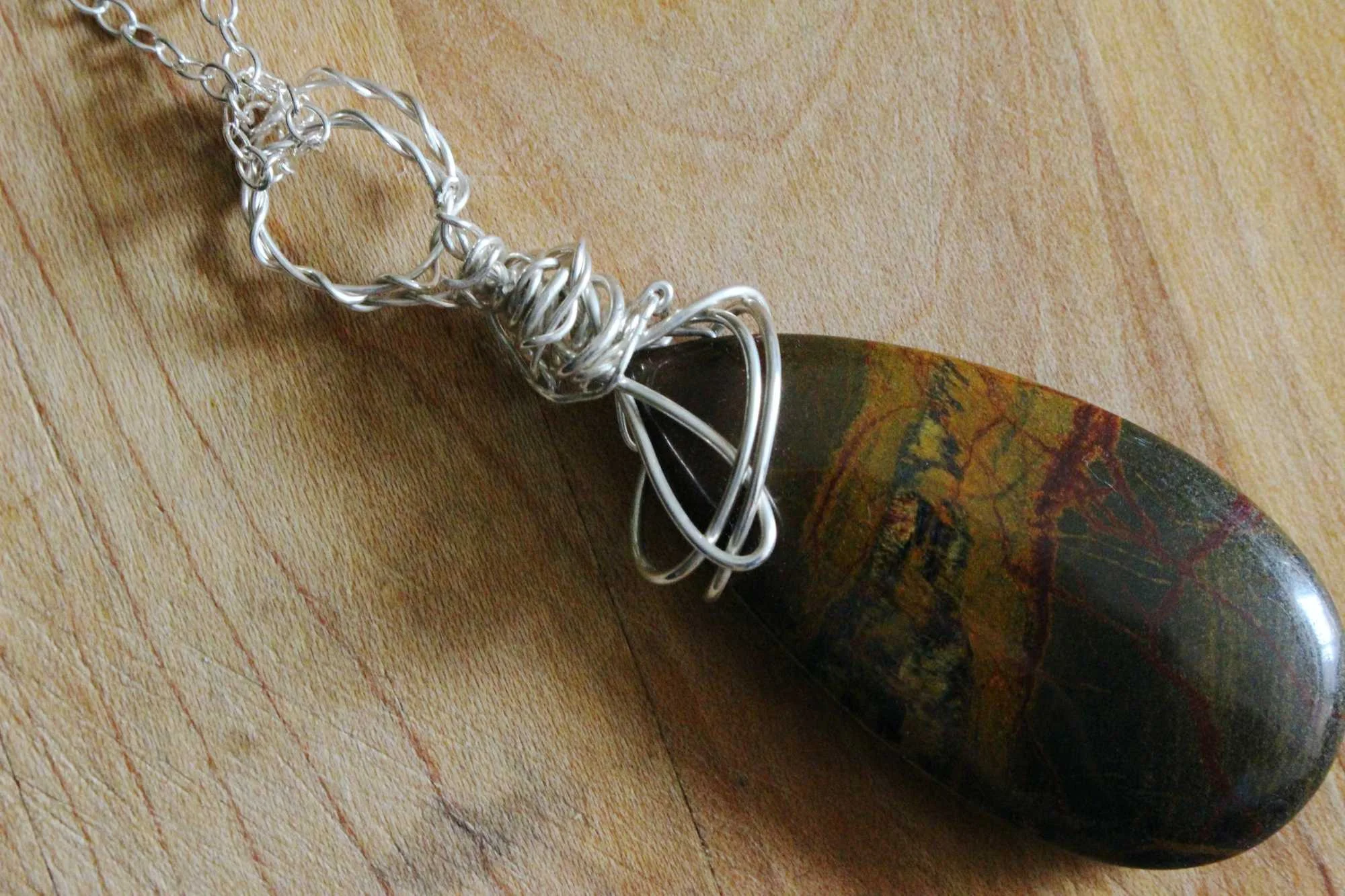 Wire Wrapped Sterling Silver Tigers Eye Pendant