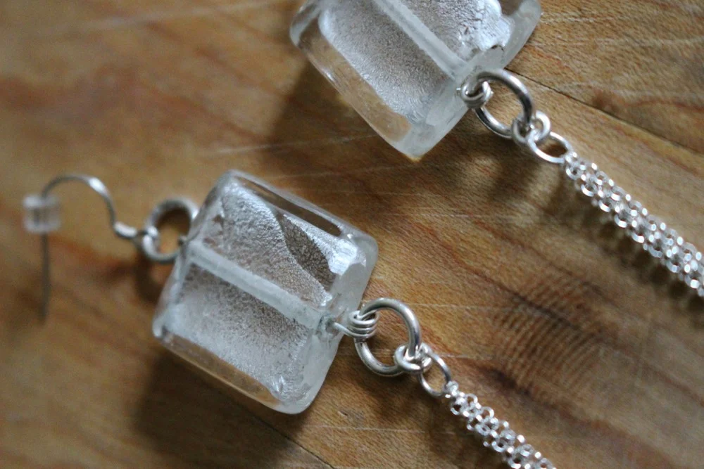 SS Silver Foil Glass Bead Duster Earrings2.jpeg