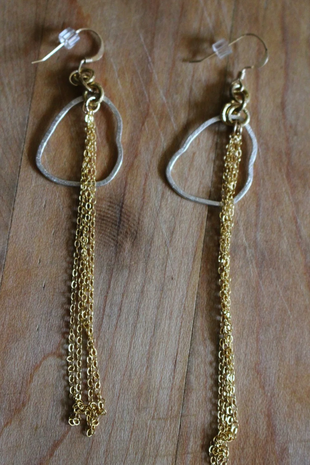 Sterling Silver Irreg Oval &14k Gold Filled Chain Earrings