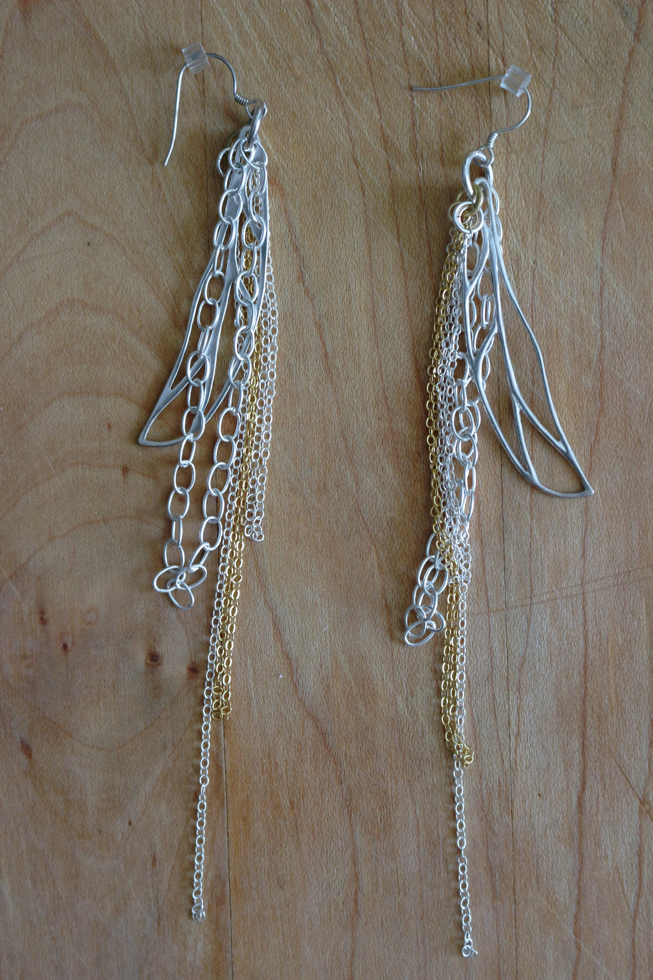 Two Toned Sterling Silver Fairy Wing Duster Earrings 