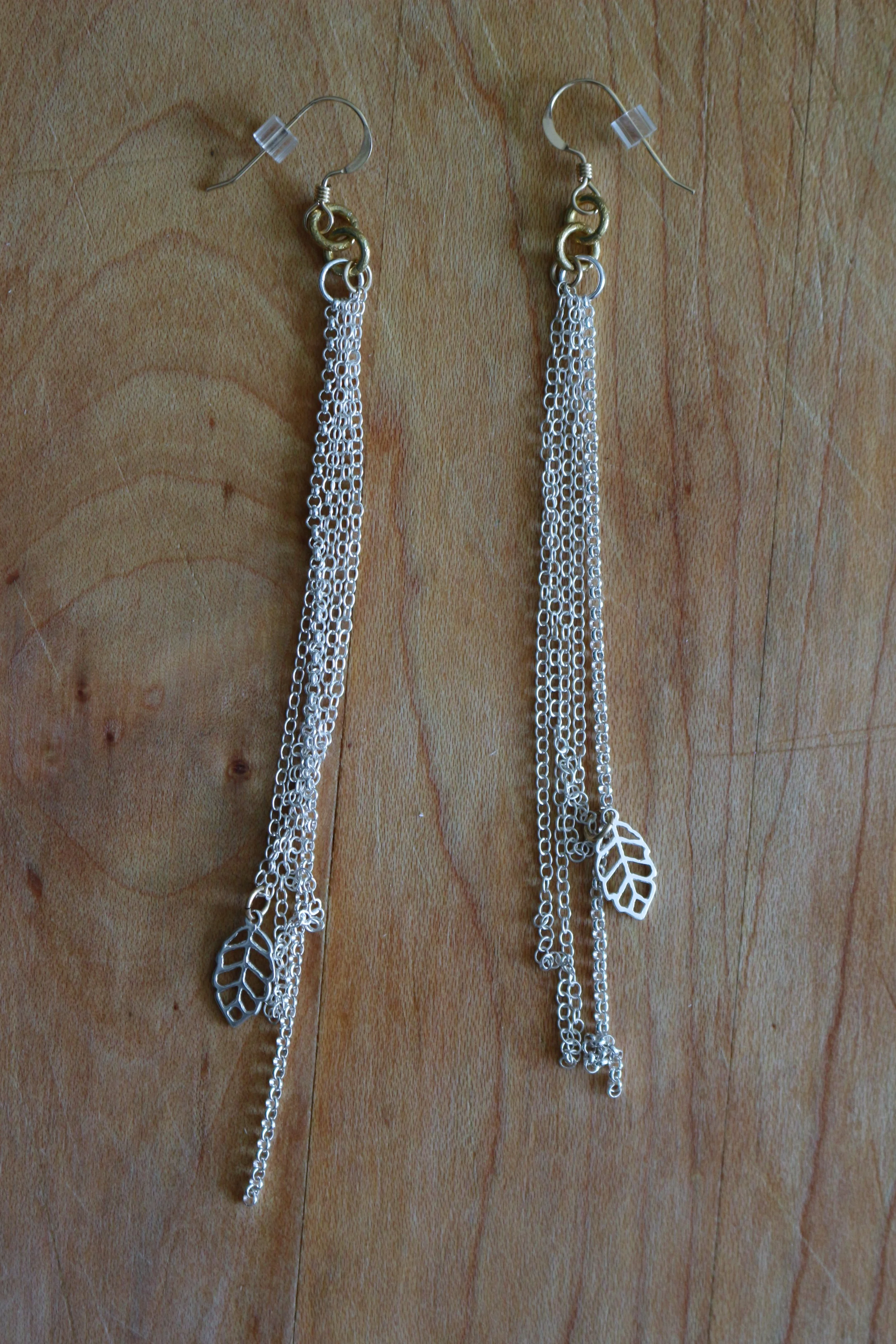 Two Tone Sterling Silver Leaf Duster Earrings