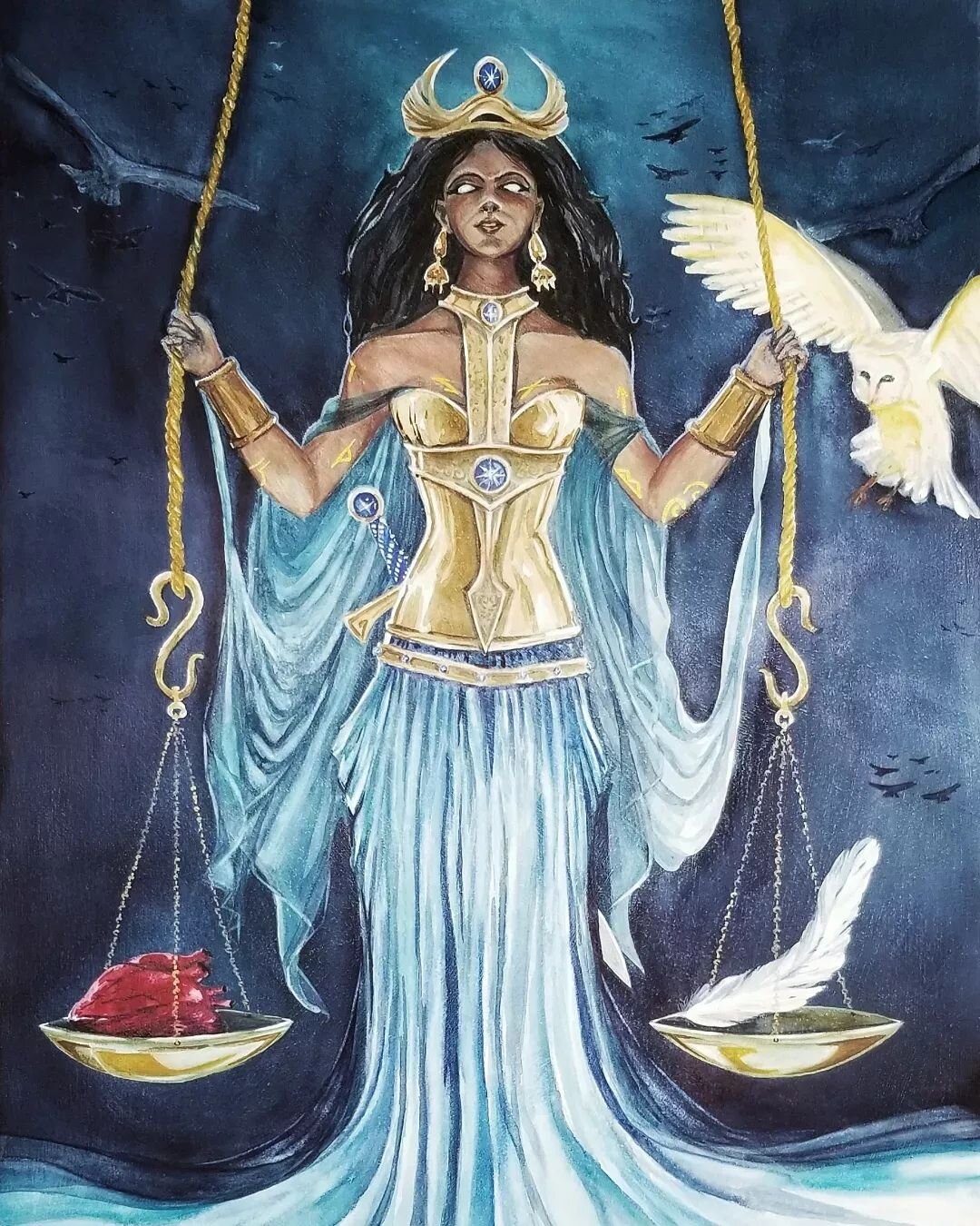 Here's a little peek at my painting process from beginning to end, in the creation of the &quot;Justice&quot;card for the ETA Tarot deck 2024!

This piece is painted on craddled panel provided by @apollongotrick

#tarotart #tarotcard #tarotcardart #j