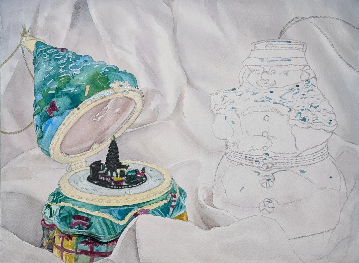 Here's a WIP pic of my first holiday piece of the season.

#holiday #ornaments #holidayseason❤️ #vintageornaments #christmas #watercolour #watercolorartist #canadianartist🇨🇦 #musicboxes