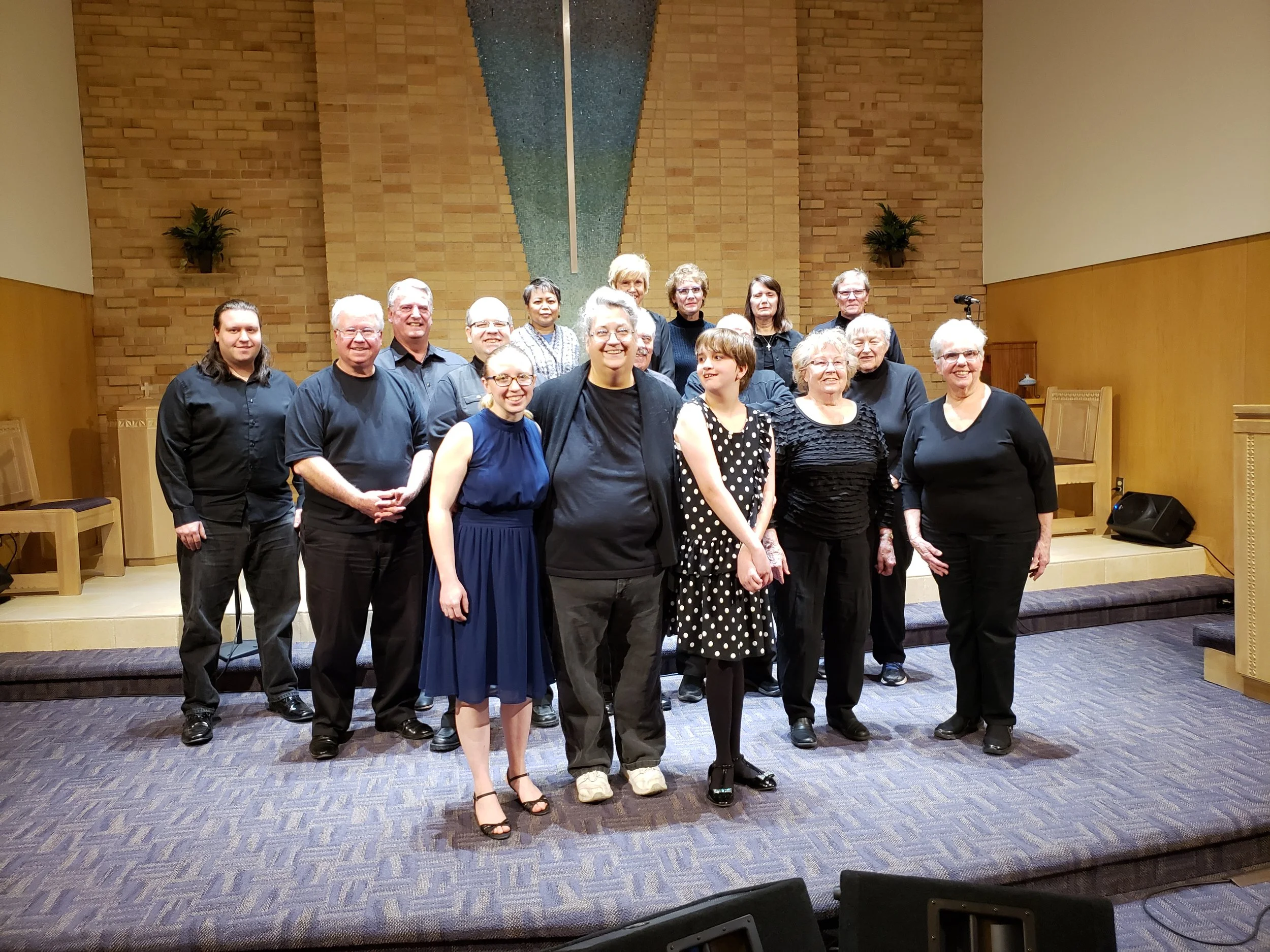 Trinity’s Celebration Singers from left to right: Back Row: Mikey, Lou, Lisa, Naomi, Lori, Jan, and Mindy Middle Row: Mike, Chris, Jim, Don, and Judy Front Row: Emily, Kathryn, and Michaela