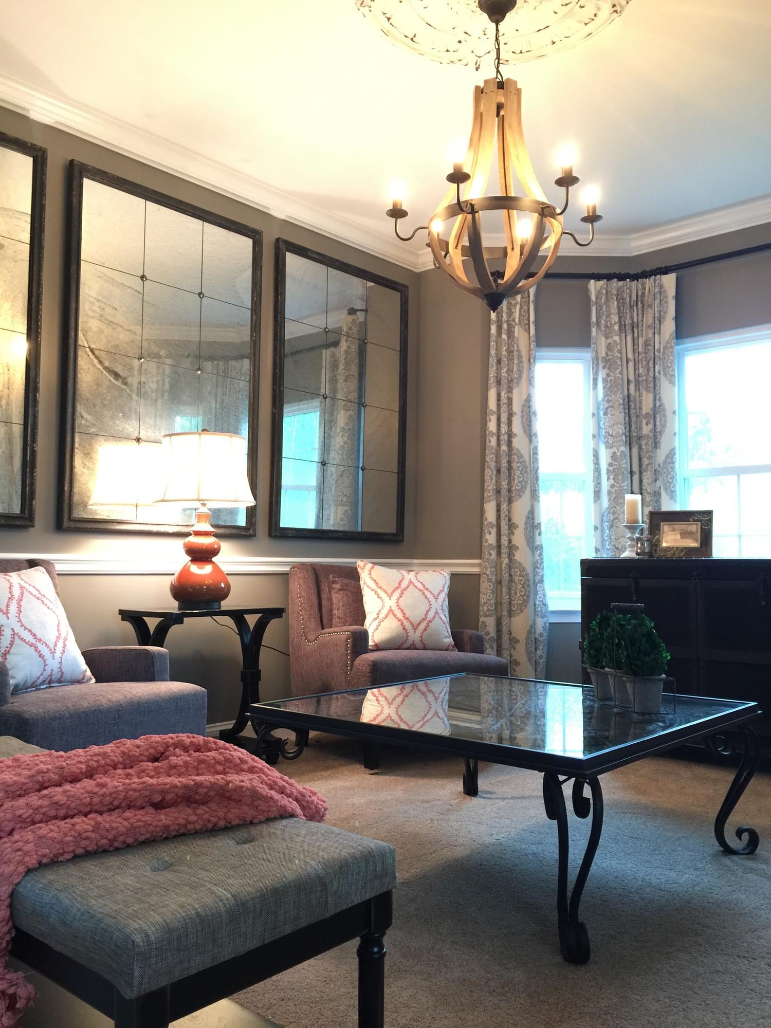 Living room with comfortable seating and glass coffee table