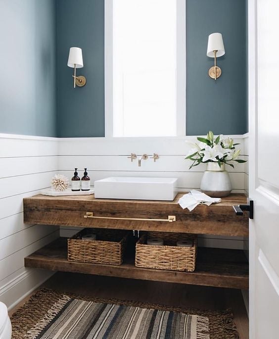 Speaking of bathrooms... this reclaimed floating vanity is the perfect marriage of rustic and modern.

It also has me thinking - could you do a window instead of a mirror in a powder room?

Tell me in the comments - Yes or No!

Design: @timbertrailsh