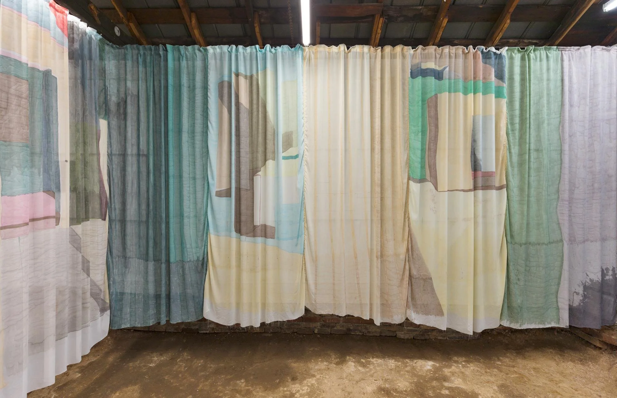   A Room's Proportion, shell,  2026, acrylic and gouache on silk chiffon  