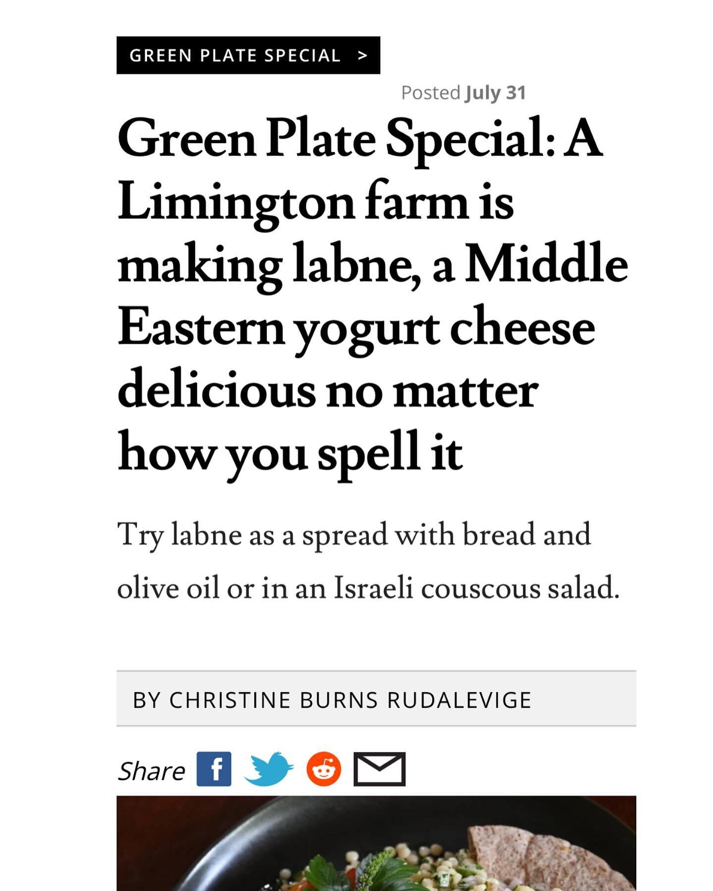 Recent write up in the @portlandpressherald featuring the latest addition to our Middle East Coast line up - Labneh!

Made from the amazing, organic,
pastured-raised Jersey cow yogurt from the @mainemilkhouse 

https://www.pressherald.com/2022/07/31/