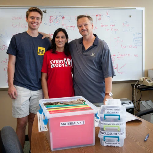 Wayne Baer and Max Baer (BHS '17), present Karuna Parmar (BHS-PLTW, CAD Drafting Teacher) STEM Technology Starter Kits
