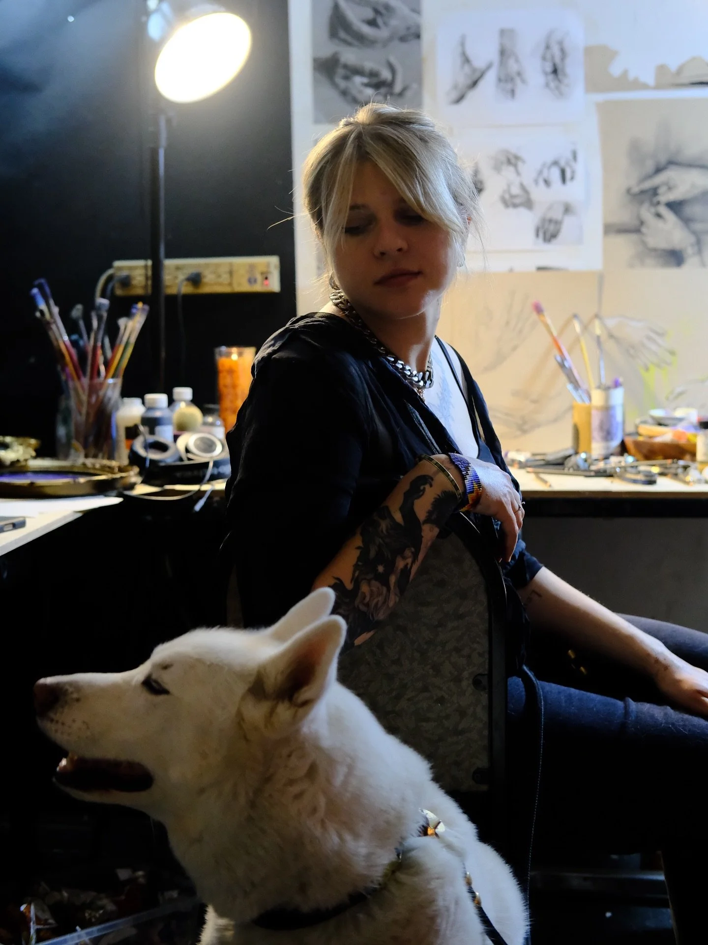 Meet Sasha Davydova, a multidisciplinary artist from St. Petersburg 🇷🇺 and our longtime neighbor in the Lower East Side, often spotted with her sweet companion, Odin (aka Ody!).⁠ 🐾

Sasha is a professional tattooist whose creative work spans drawi