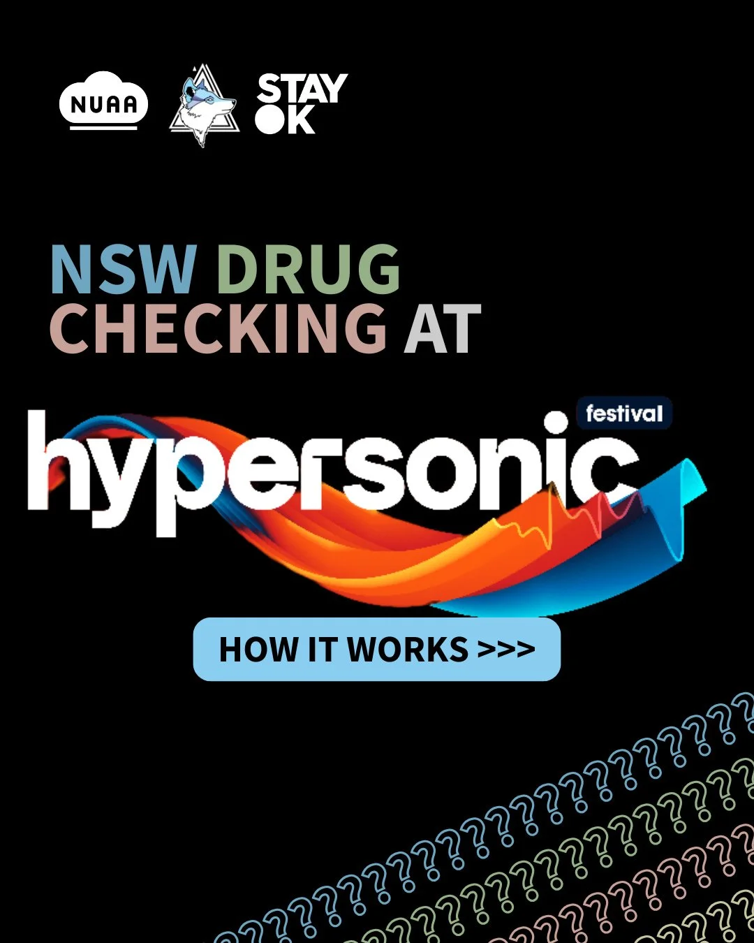 🐺 DanceWize NSW will be at @hypersonicfestival.au this weekend. 💫⁠
⁠
Find our care space right next to the NSW Drug Checking Service.⁠
⁠
Drug Checking and the care space share the same entrance. From the outside no one can tell if you're going in t