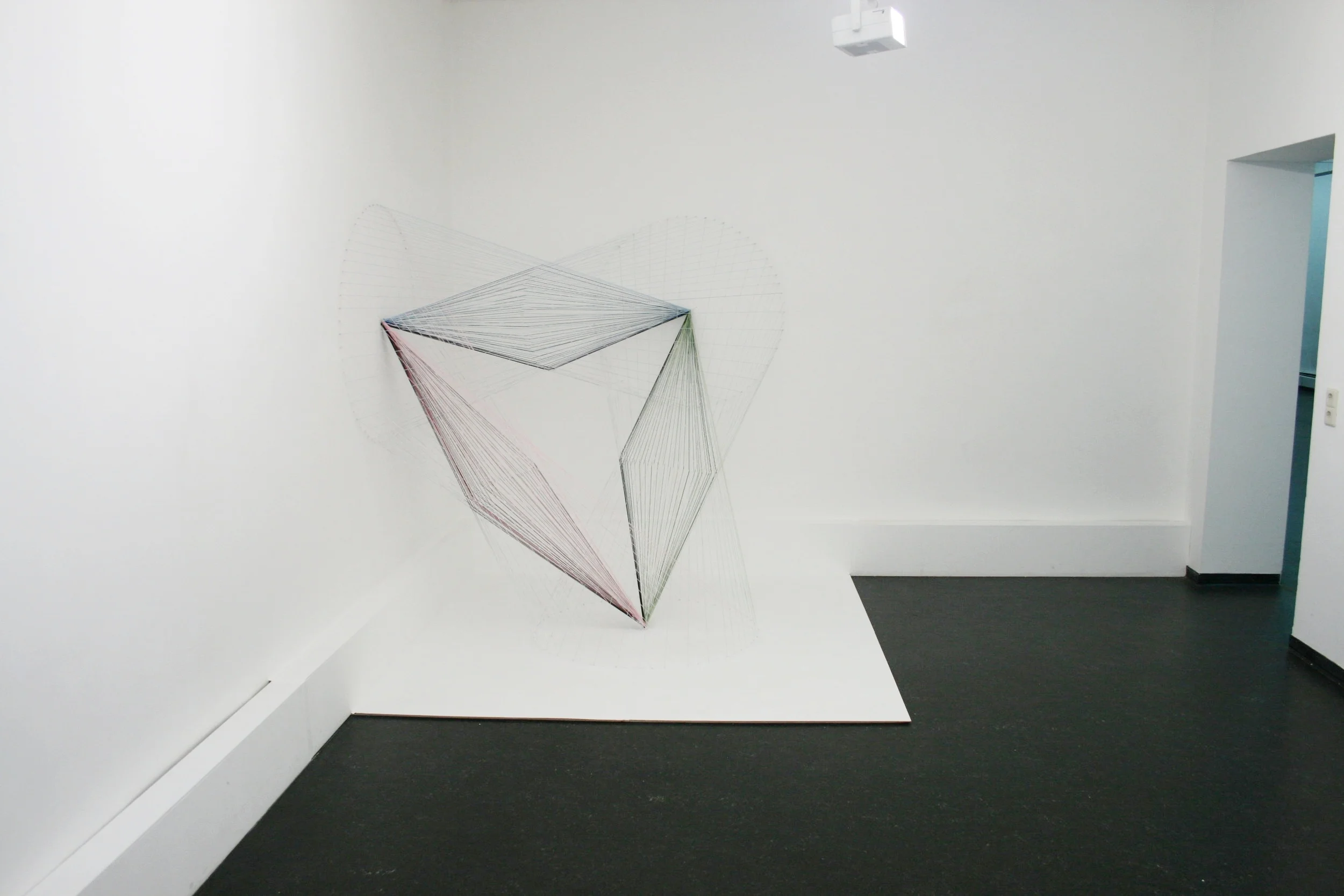    Ecke, Skizze, Symmetrie  , 2016, 200x200x200 cm/ 78.7x78.7x78.7 in, cotton, wood, nails, paint 