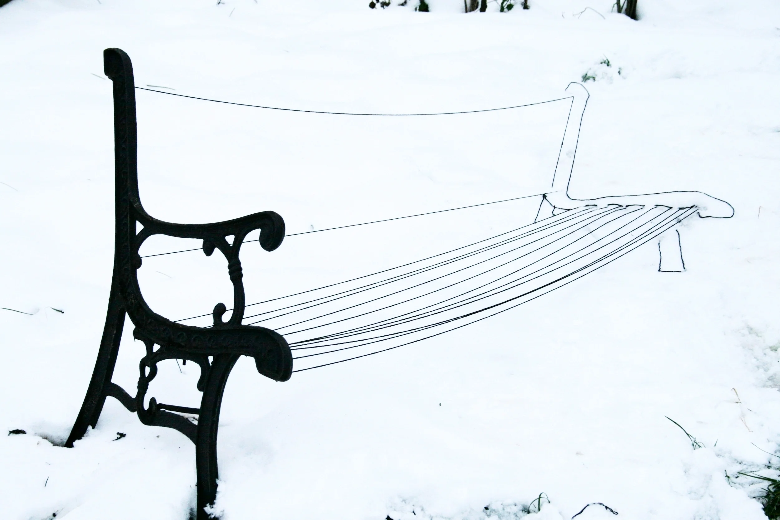    Bank  , 2013, 70x150x50 cm/ 27.6x59.1x19.7 in, cotton, iron, snow 