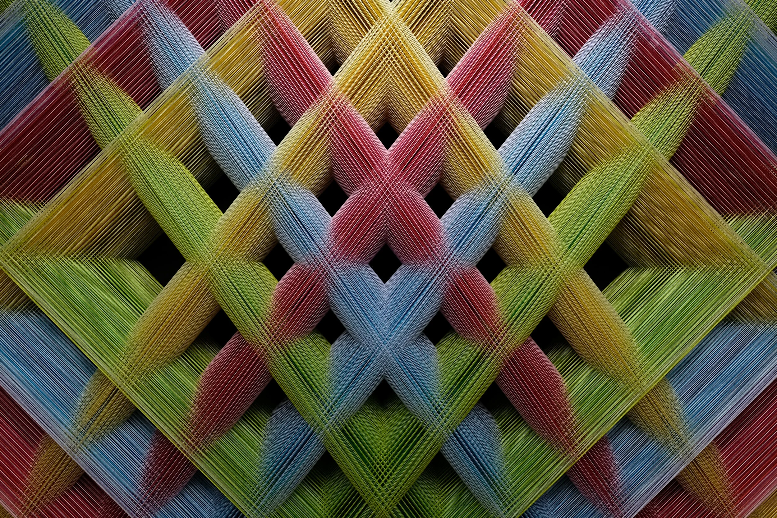    Secret Pattern  , 2019, Detail 122x203x28,5 cm / 48 x 79.7 x 11.2 in, cotton, wood, staples, paint 