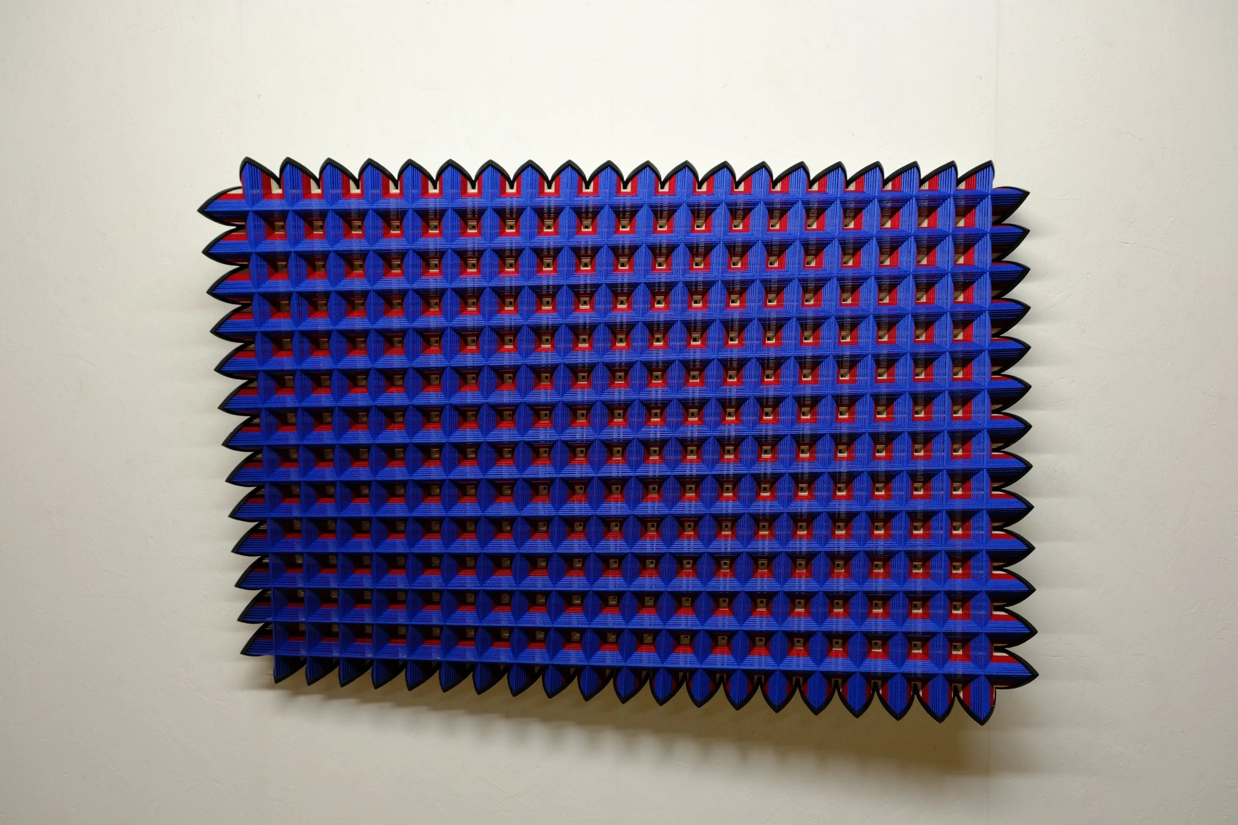   AERIALS,  2022, 84x125x25cm, 33x49x9.8 in, cotton, wood, staples, paint 