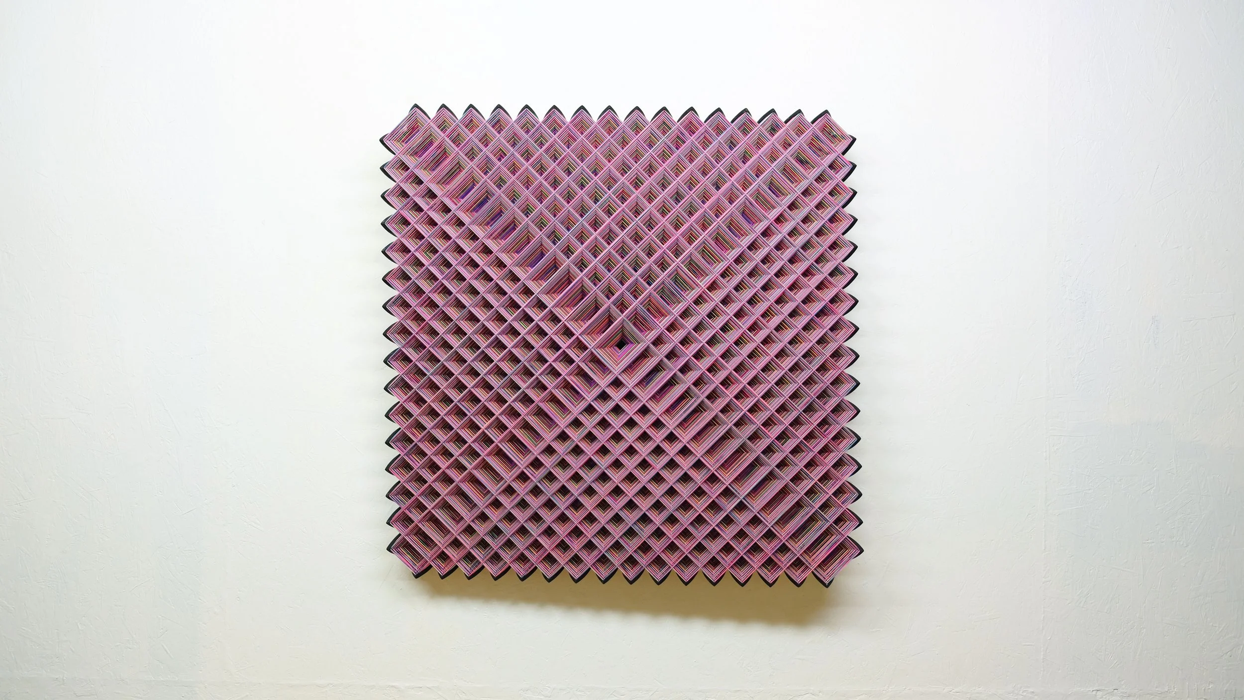   Platin , 2022, 110x110x15cm, 43x43x6 in, cotton, wood, staples, paint 