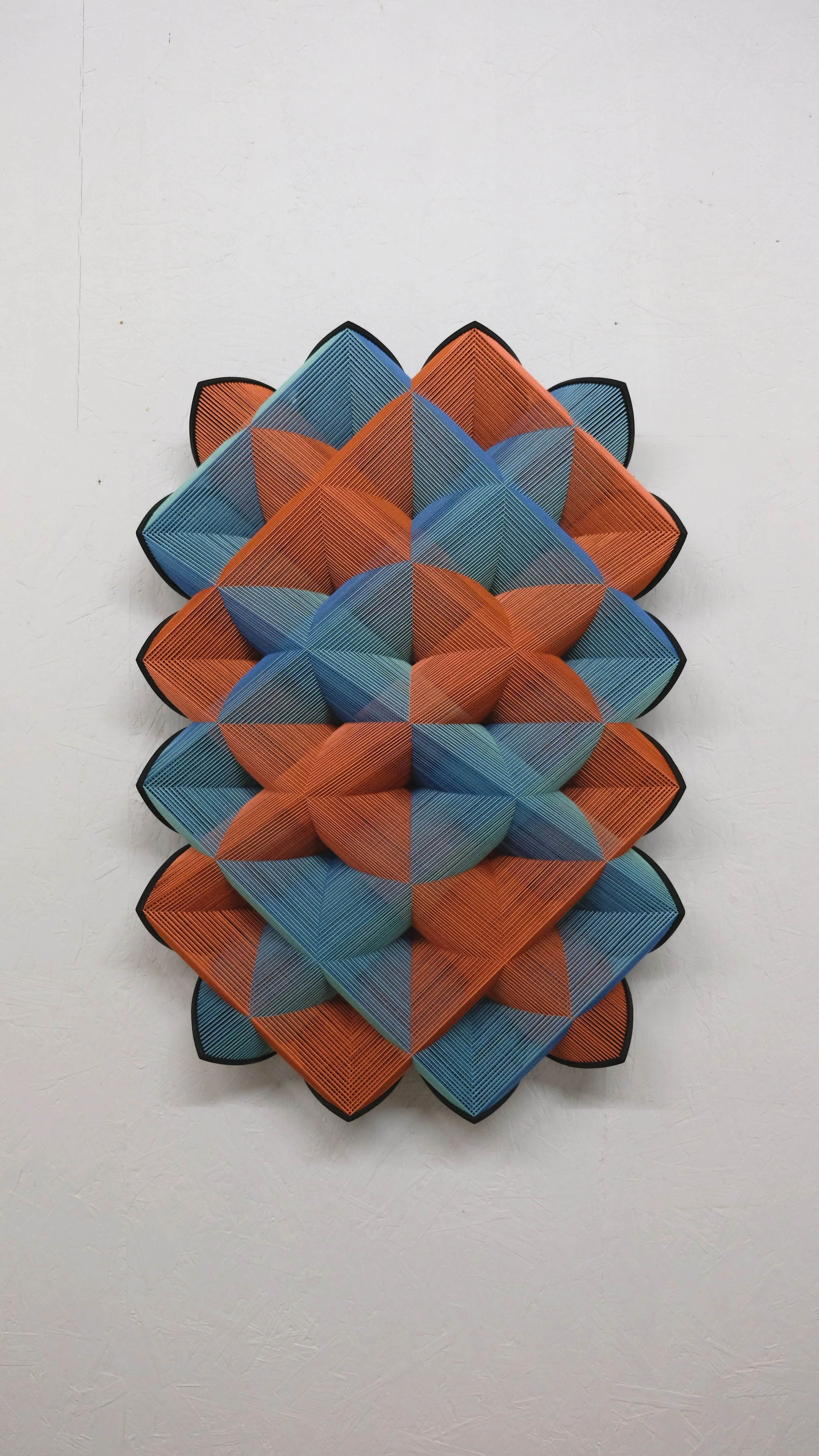   Twins , 2023, 97x66x13 cm, 38.1x26x5.1 in, cotton, wood, staples, paint 