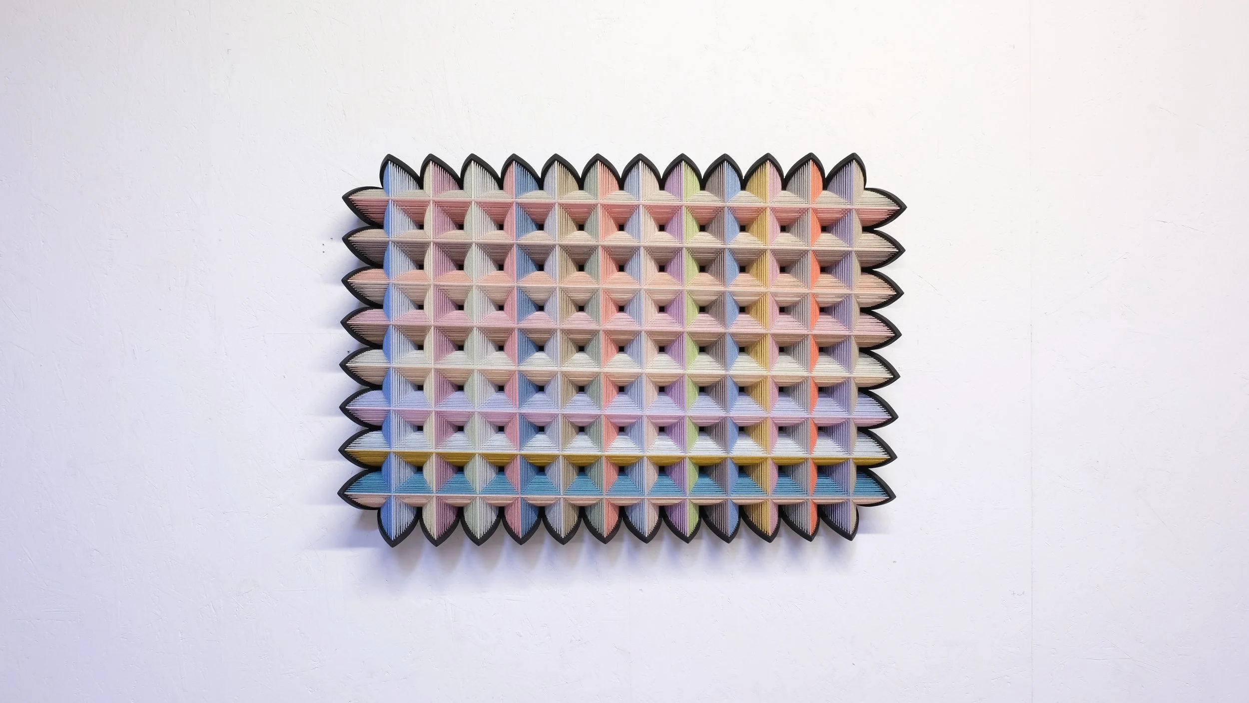   Equal , 2023, 80x56x13,5 cm, 31.5x22x5.3 in, cotton, wood, staples, paint 