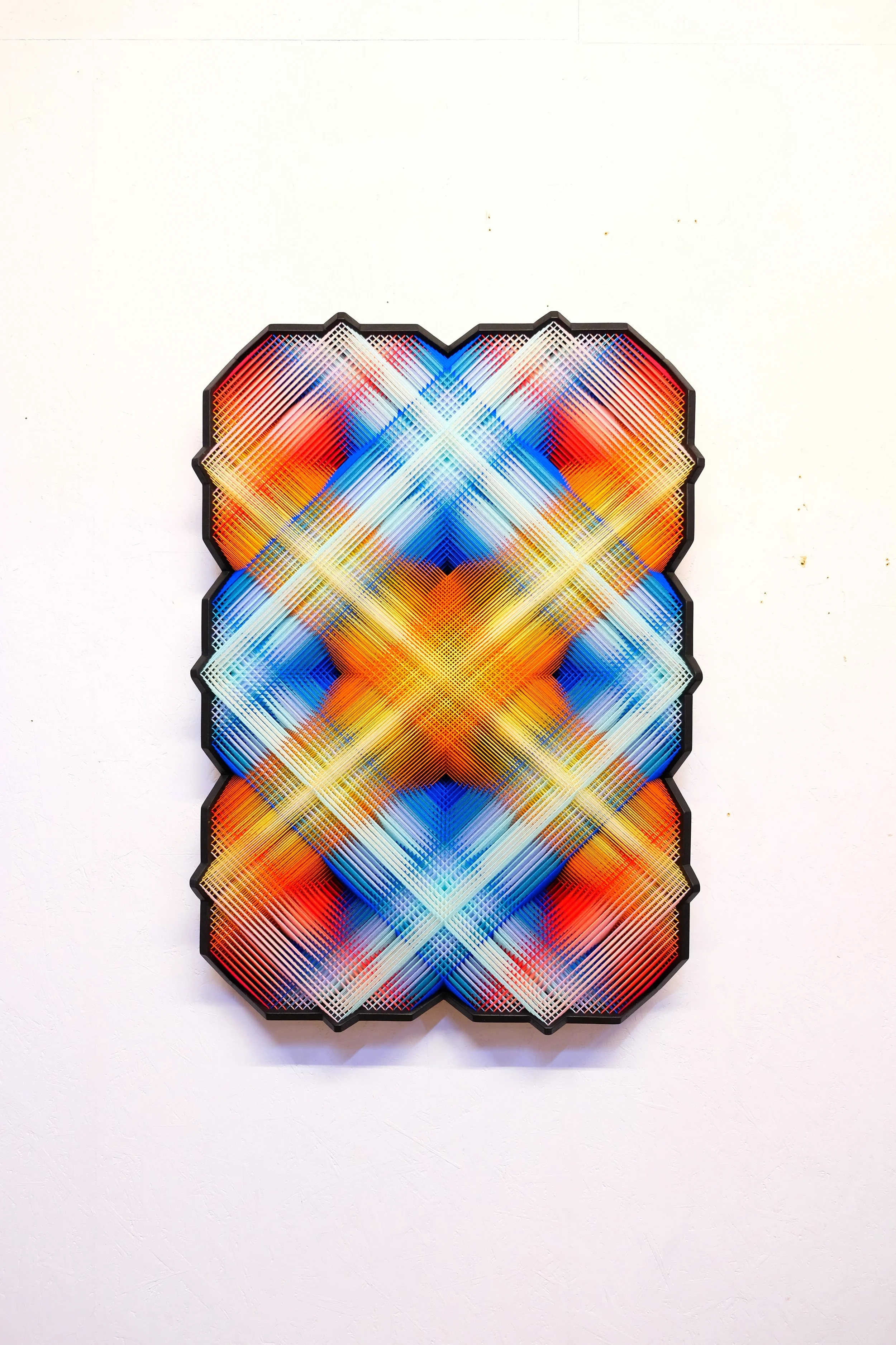   Sun , 2024, 87x62x11 cm, 34.2x24.4x4.3 in, cotton, wood, staples, paint 