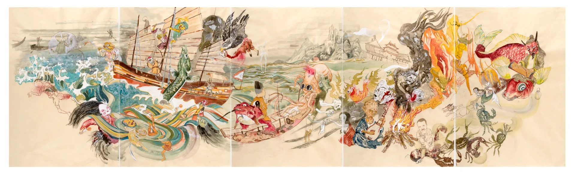 Howie Tsui, Dead Sea , 2009, Ink and paint pigment on mulberry paper, 113 x 334 cm. Courtesy of the artist and Galerie LJ.