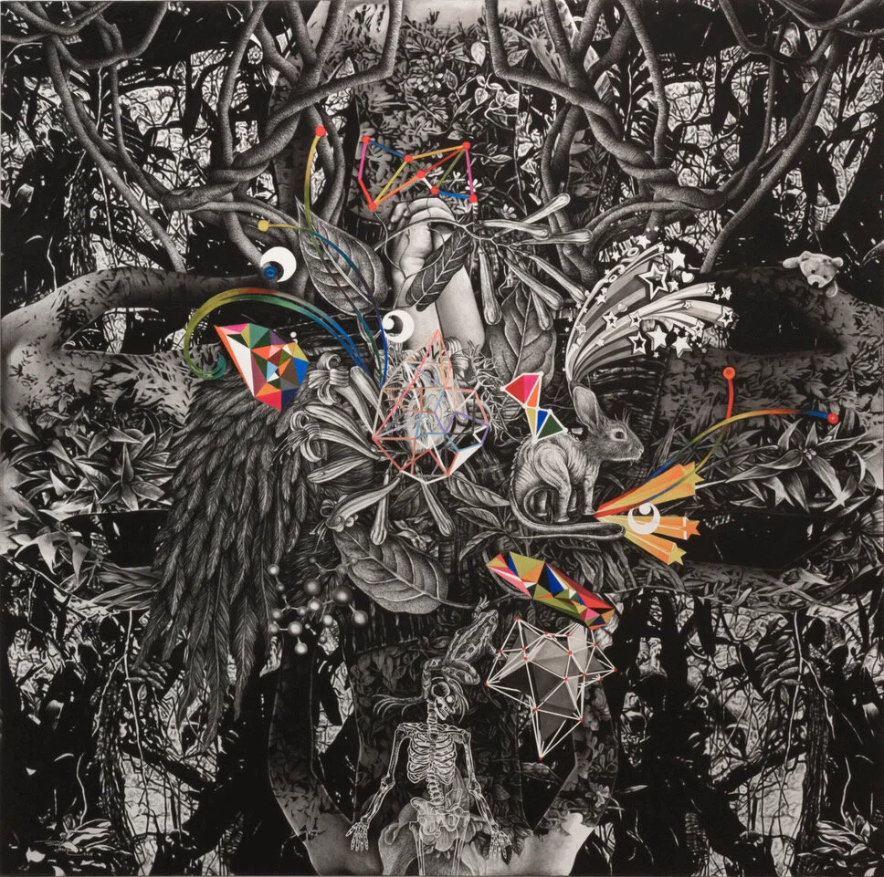 Bestrizal Besta, kekuatan (strength), 2018, Charcoal and acrylic on canvas, cm 200 x 200. Courtesy of the artist and Primo Marella Galleries - Milano & Lugano.