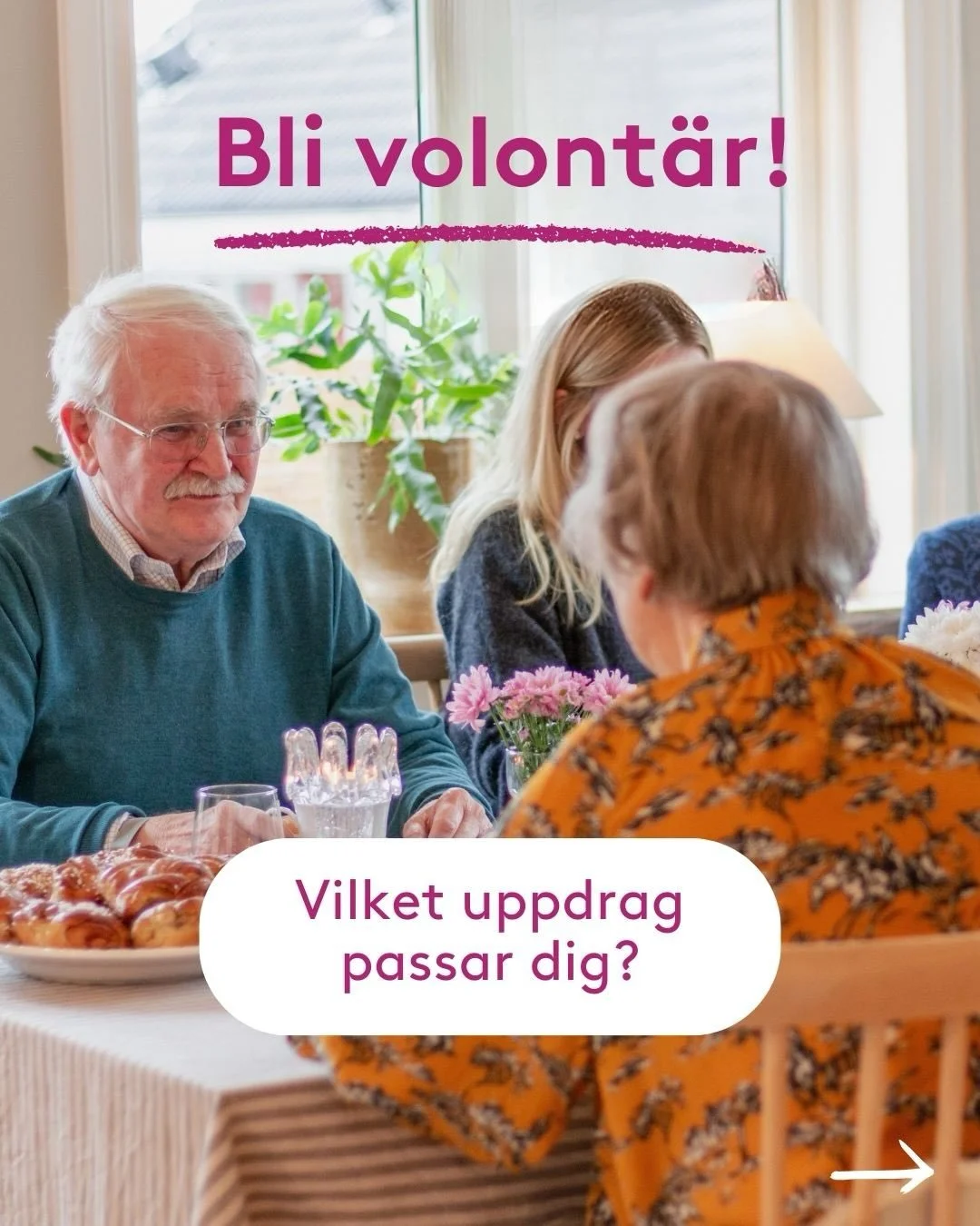 Vill du g&ouml;ra n&aring;got meningsfullt som har stor betydelse f&ouml;r &auml;ldres (och ditt eget) v&auml;lm&aring;ende? Bli v&aring;r volont&auml;r!

V&auml;lj det uppdrag som passar dig och ditt livspussel. P&aring; v&aring;r hemsida kan du se 
