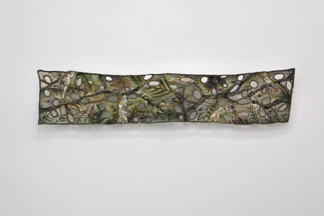 Zoi Gaitanidou: “Alert”, 2009 Acrylic and thread on canvas 152 x 30 cm