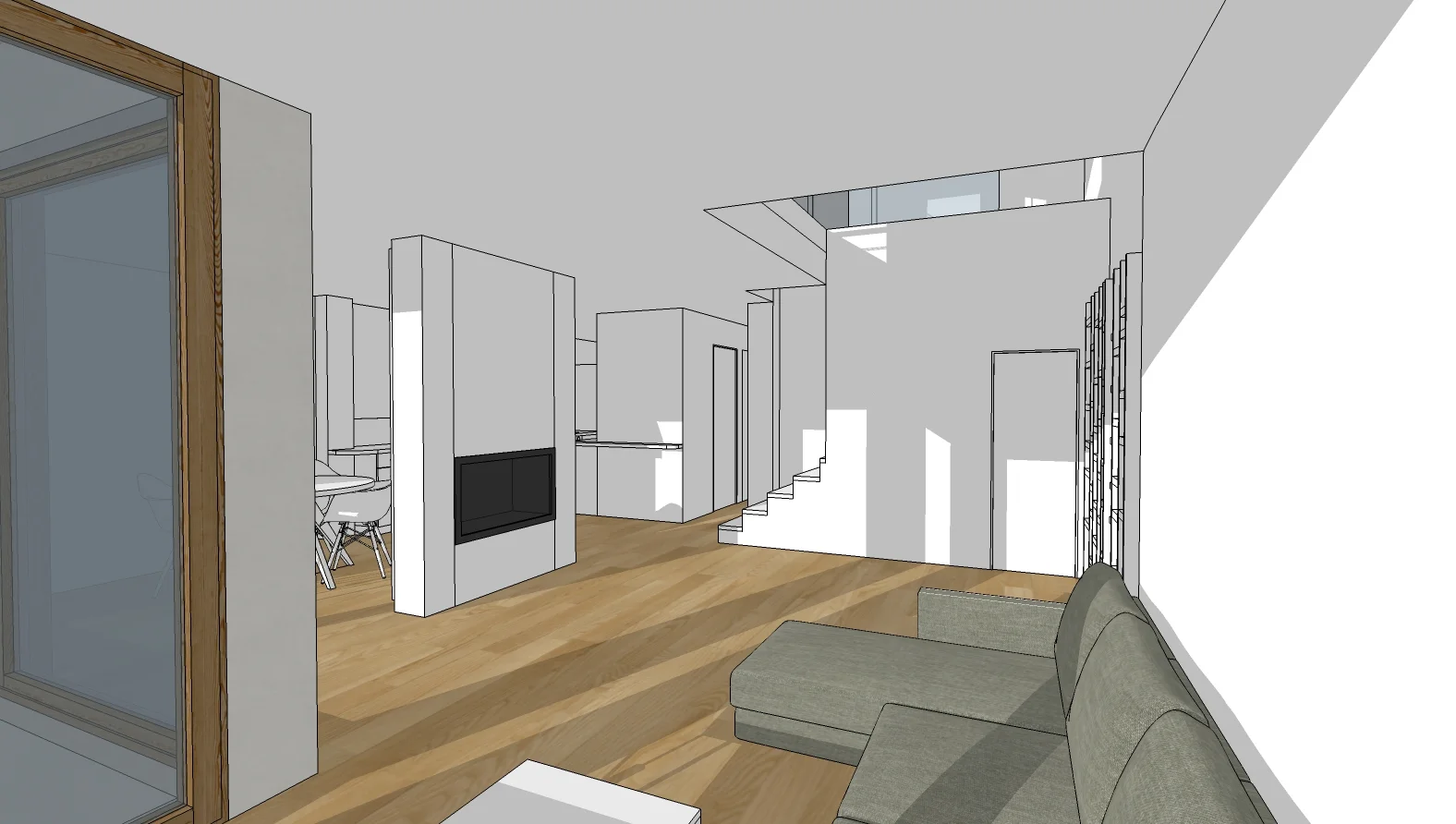   3D intérieur : vue depuis le coin séjour  