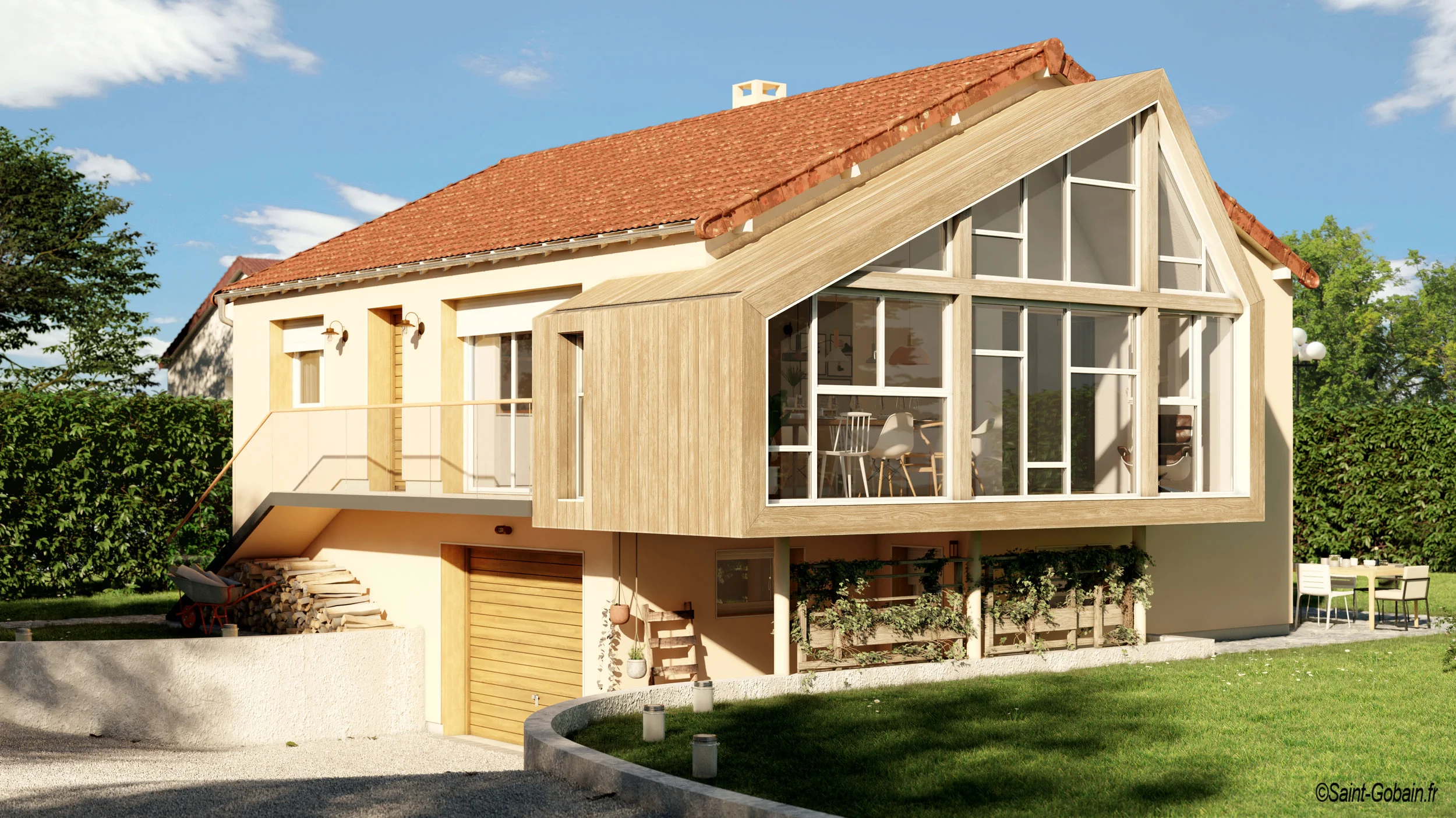   Vue après travaux de ravalement &amp; extension du séjour  