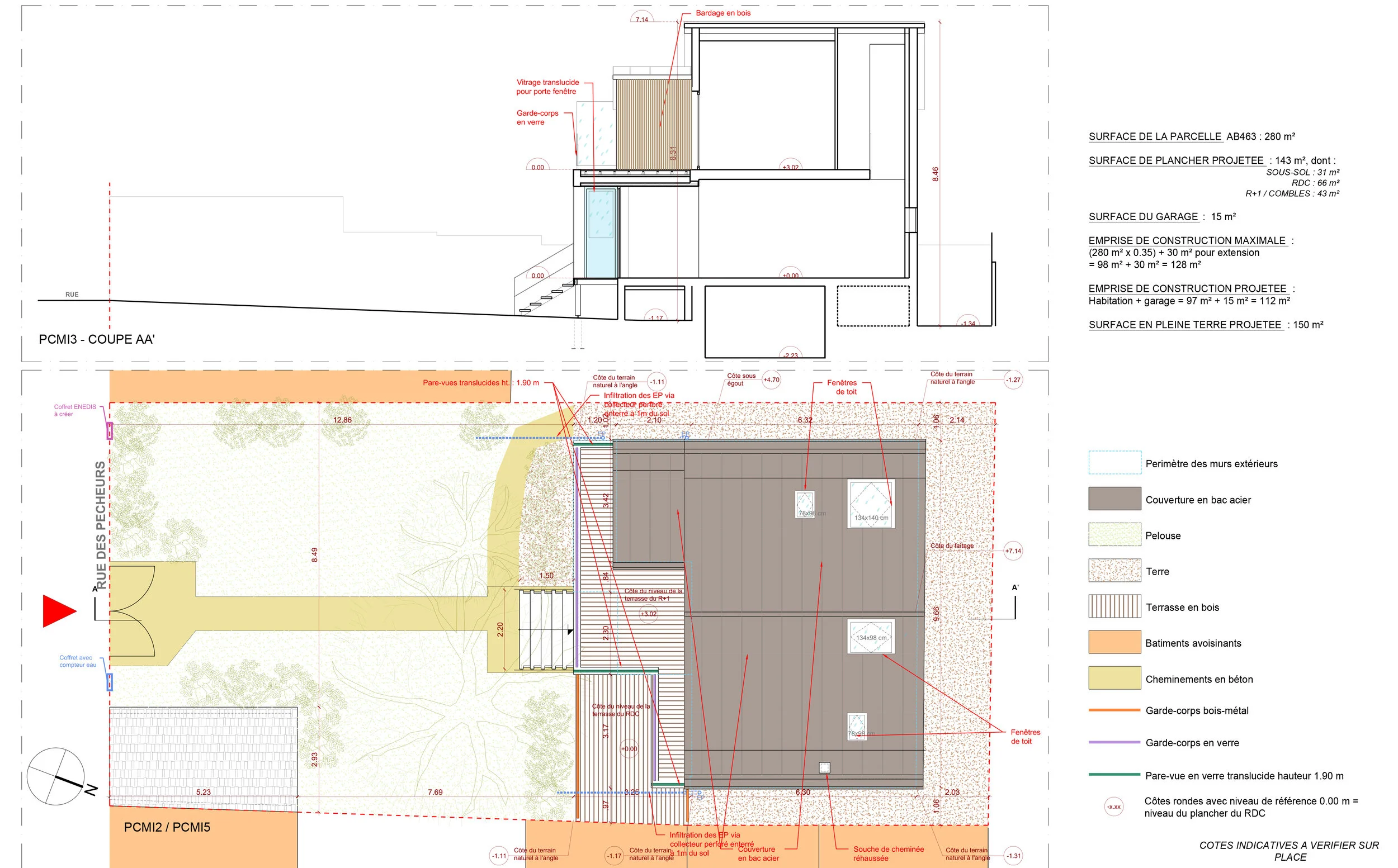   Plans et coupes état projeté  