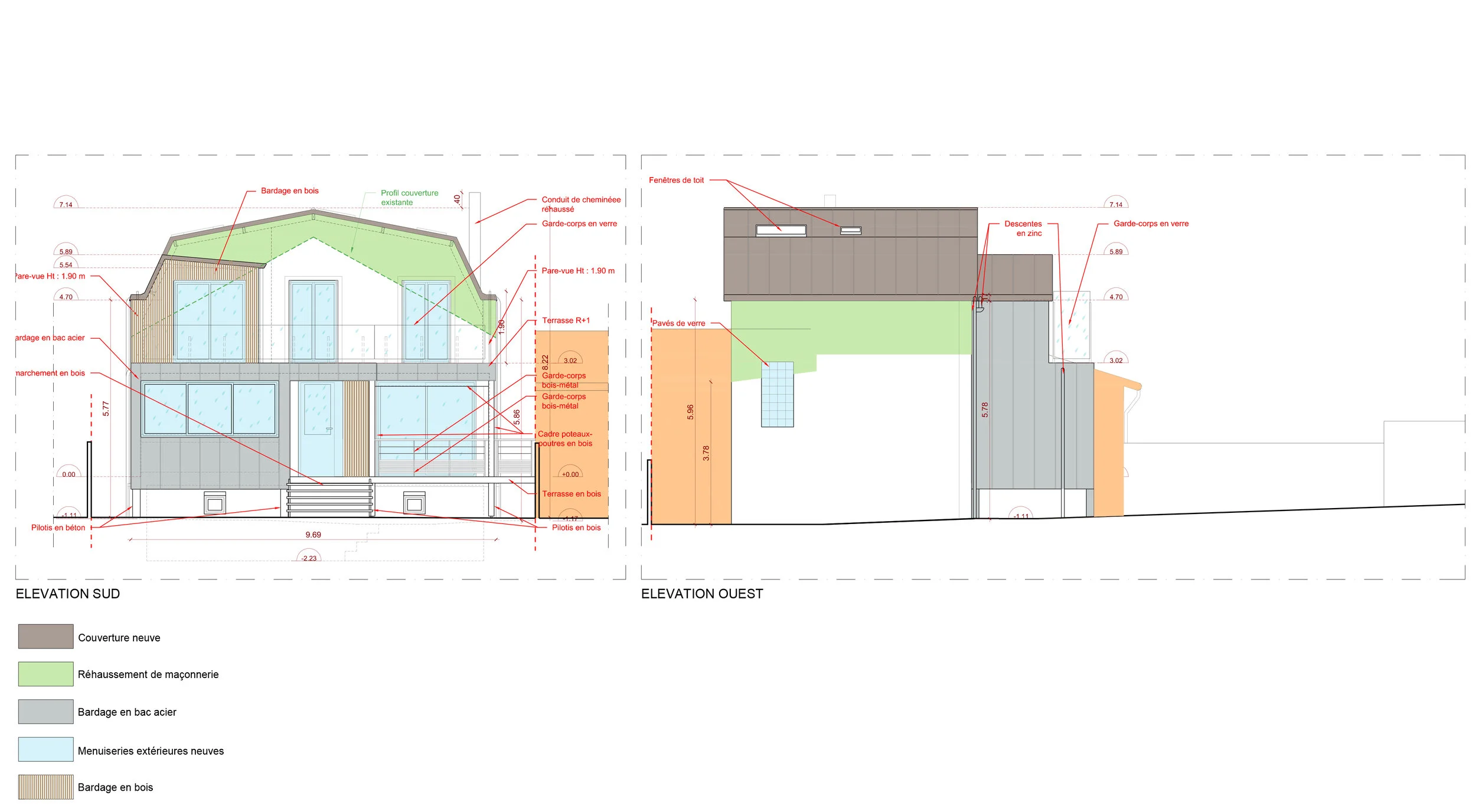  Façades Sud &amp; Ouest état actuel état projeté 