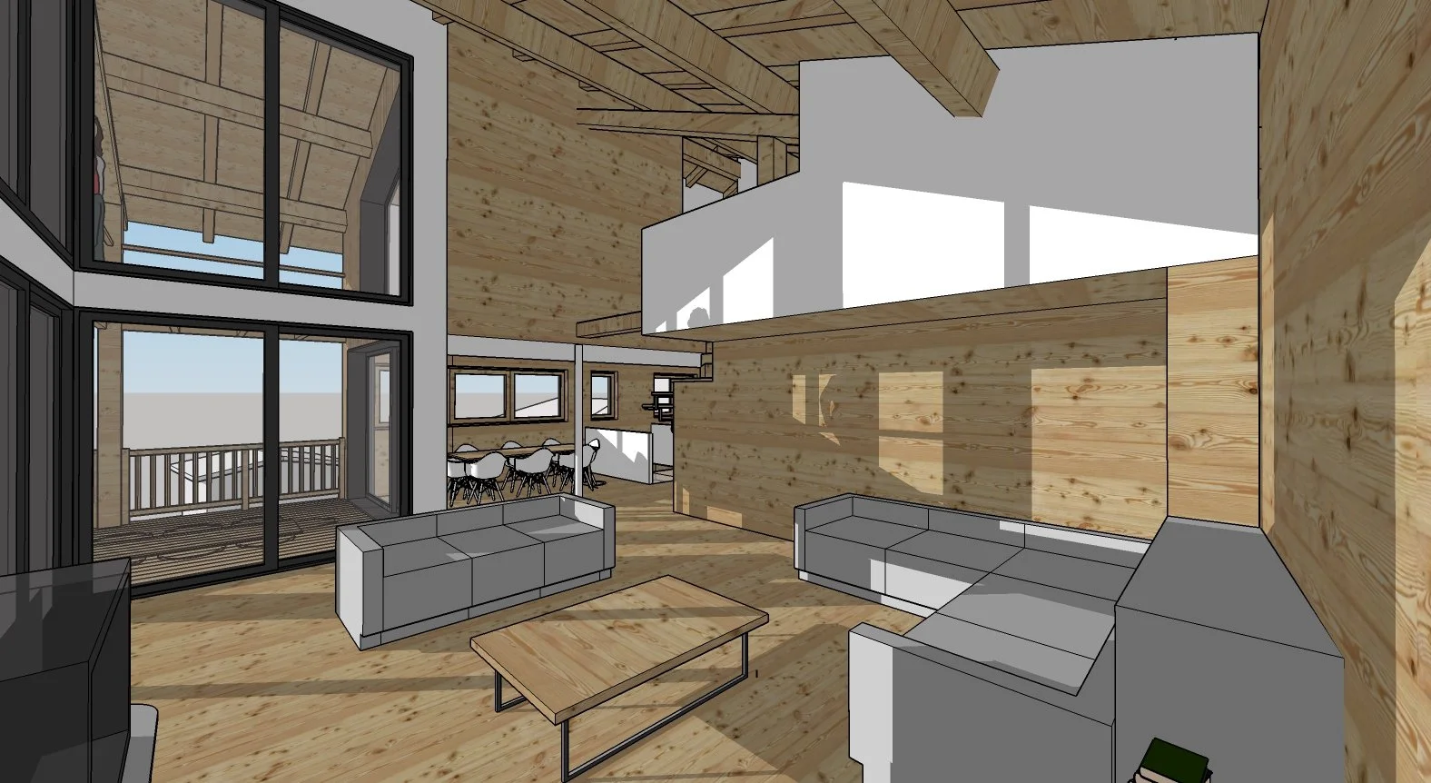   Vue 3D intérieure  depuis le séjour - Phase APD  