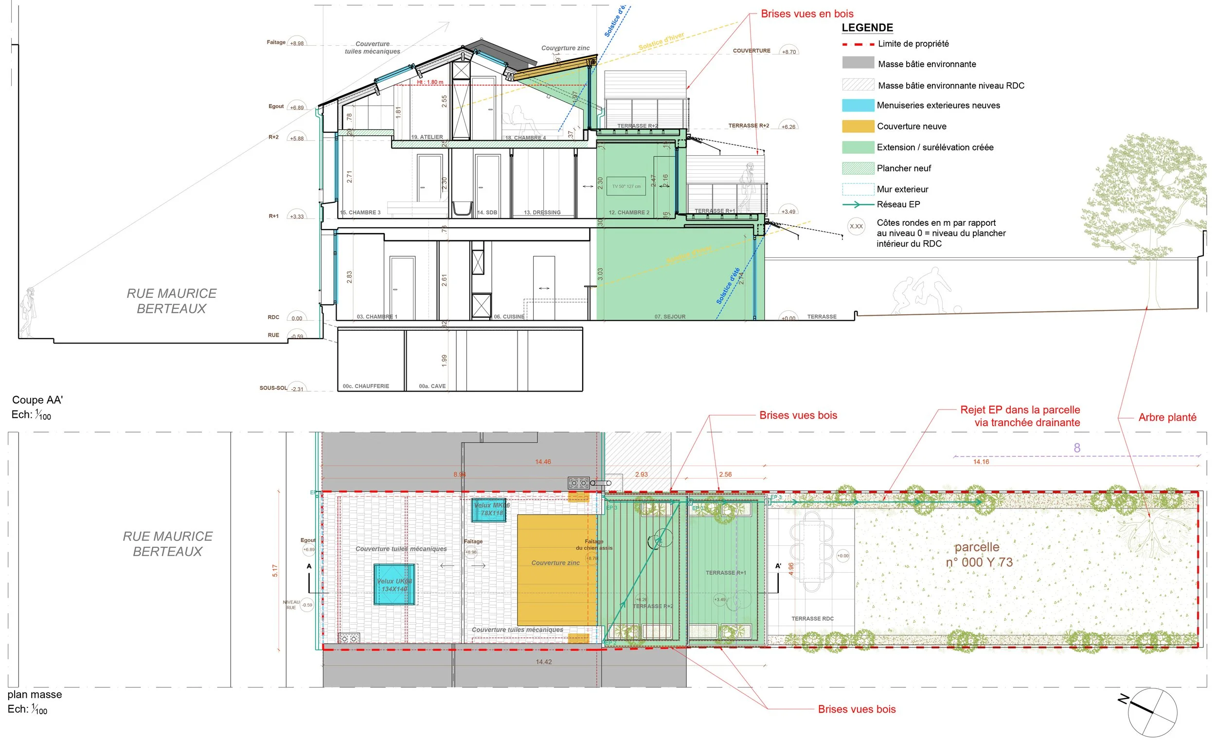   Plan &amp; coupe état projeté  