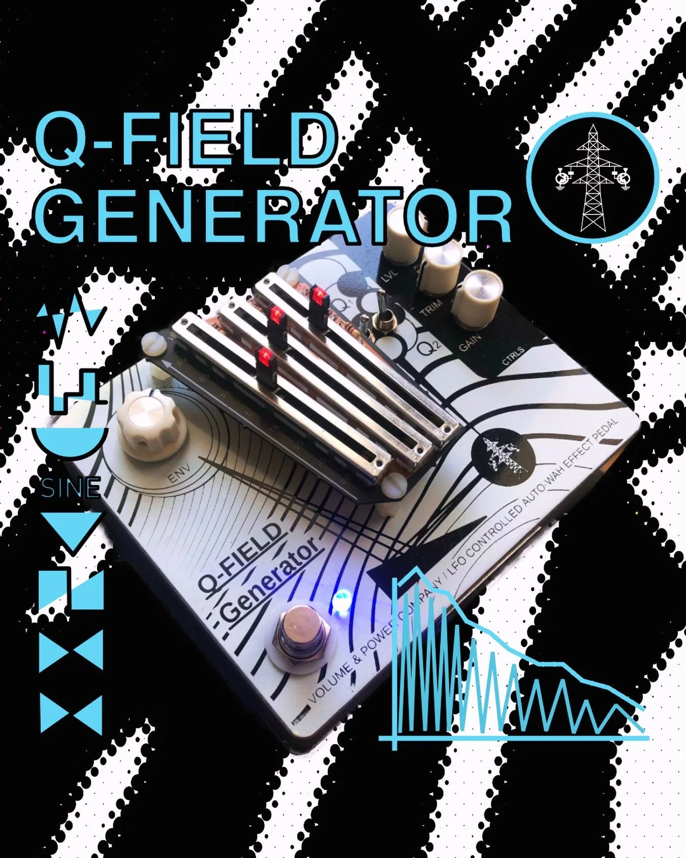 The Q-Field Generator is the culmination of more than a years R&amp;D. My goal was to create a filter like effect, not quite an Auto - Wah and not a Flanger or Phaser even. It&rsquo;s something else. A resonant shimmering LFO / envelope driven Voltag