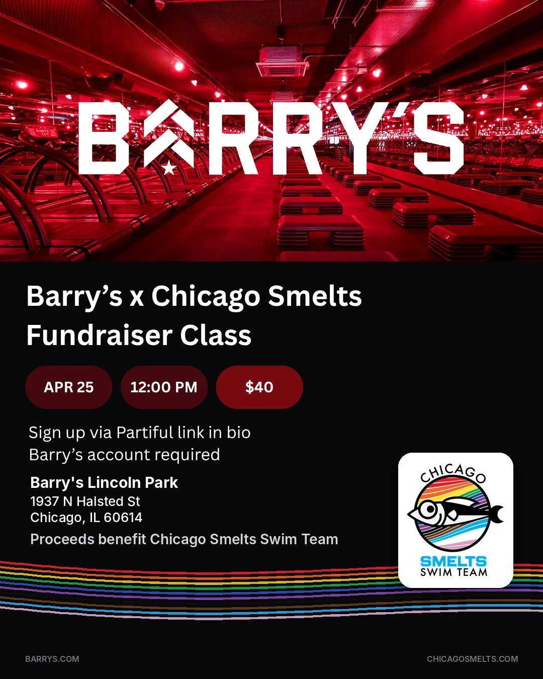 Hi Smelts! Before we close out April, we have one more social/ fundraising event we&rsquo;d love for you to attend&hellip; Welcome to the Barry&rsquo;s x Chicago Smelts Fundraiser Class! 🏋️&zwj;♀️🏃🏋️&zwj;♂️🏃&zwj;♀️🏋🏃&zwj;♂️

We are excited to w