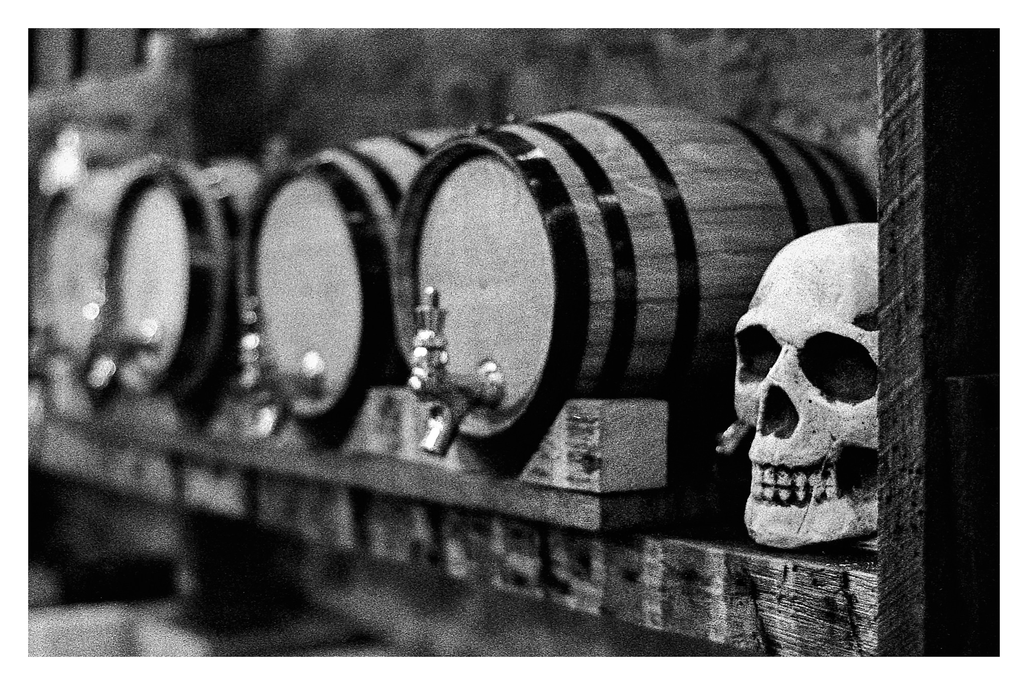 Skull and Taps in Toxic - Nikon F5 with 50mm f/1.4 lens at f/2.8 in A-Priority mode on Kodak TMAX P3200 film