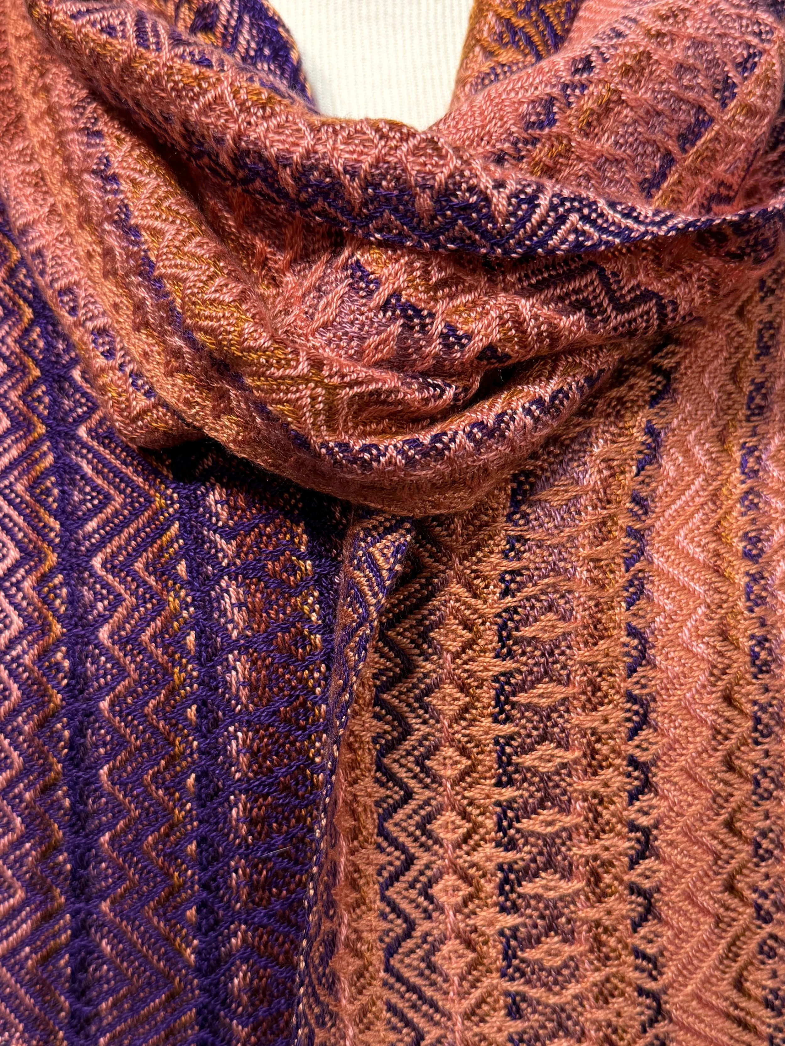 Stripes of Purple and Orange Woven Scarf 4-5.JPG