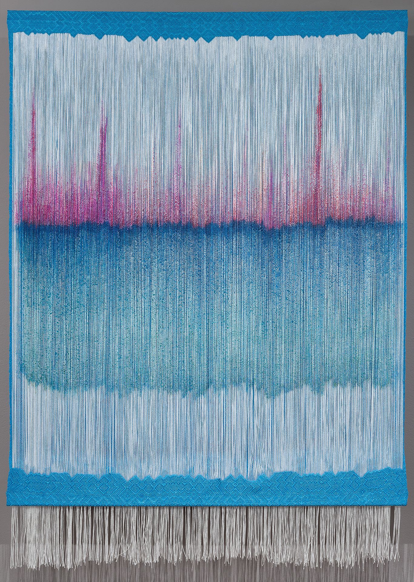  Title:  Untitled Hand-painted Warp Threads   Size: 37” wide x 50” long  Medium: Hand-painted, hand-woven  Materials: tencel  For process information and pricing, please contact us by clicking on this  link .   
