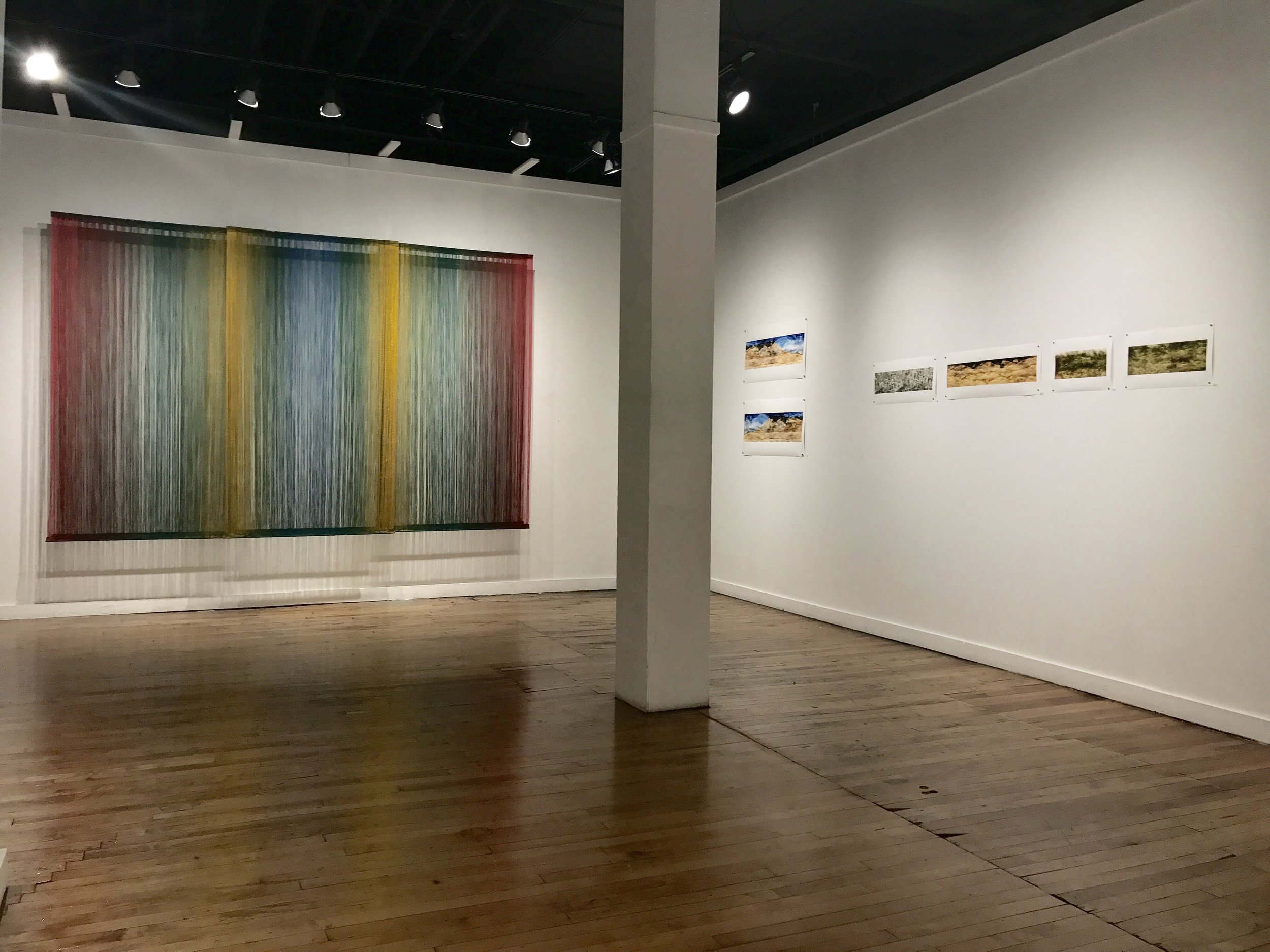  SANCTUARIES; A Print and Sound Installation by Kristine Barrett with Woven Textiles by Debbie Barrett-Jones   Leedy-Voulkos Art Center   Kansas City, MO 