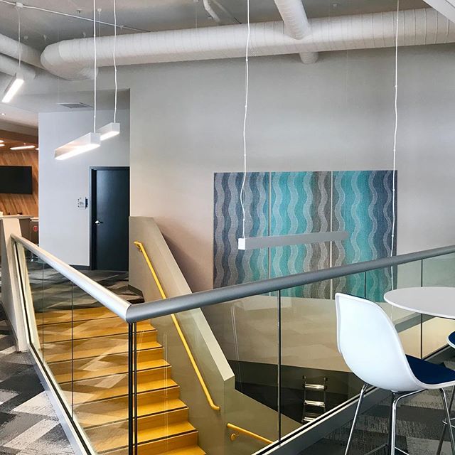 I was so excited and honored to have my woven print, Navy to Aqua to Brown Waves Tryptic selected as one of the permanent art collections in the stairwell at the @galleriekc Apartments in Kansas City. Here are the images from the installation. Specia