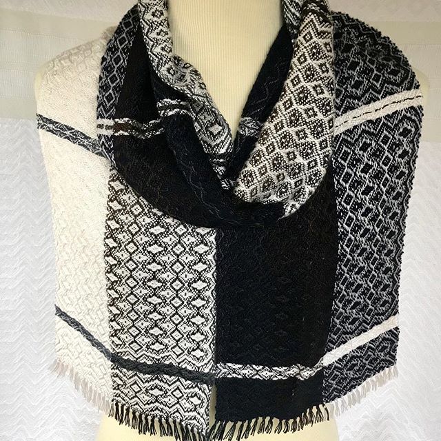 Half Dark Brown and Gray / Half White with White and Navy Bamboo...a new woven scarf for you.