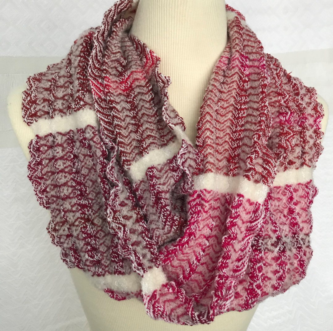  Snow Covered with Pinks and Reds Handwoven Infinity Scarf   