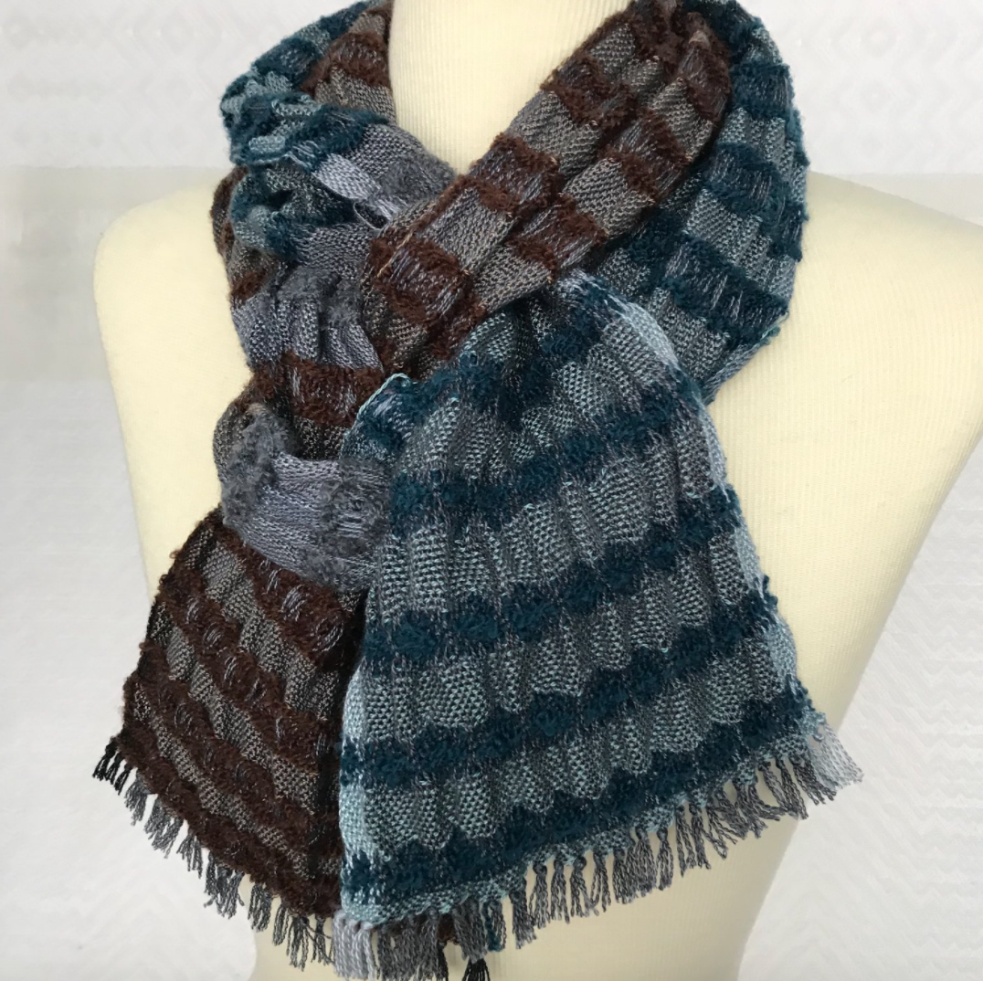  Shades of Gray with Brown and Turquoise Merino Handwoven Scarf   