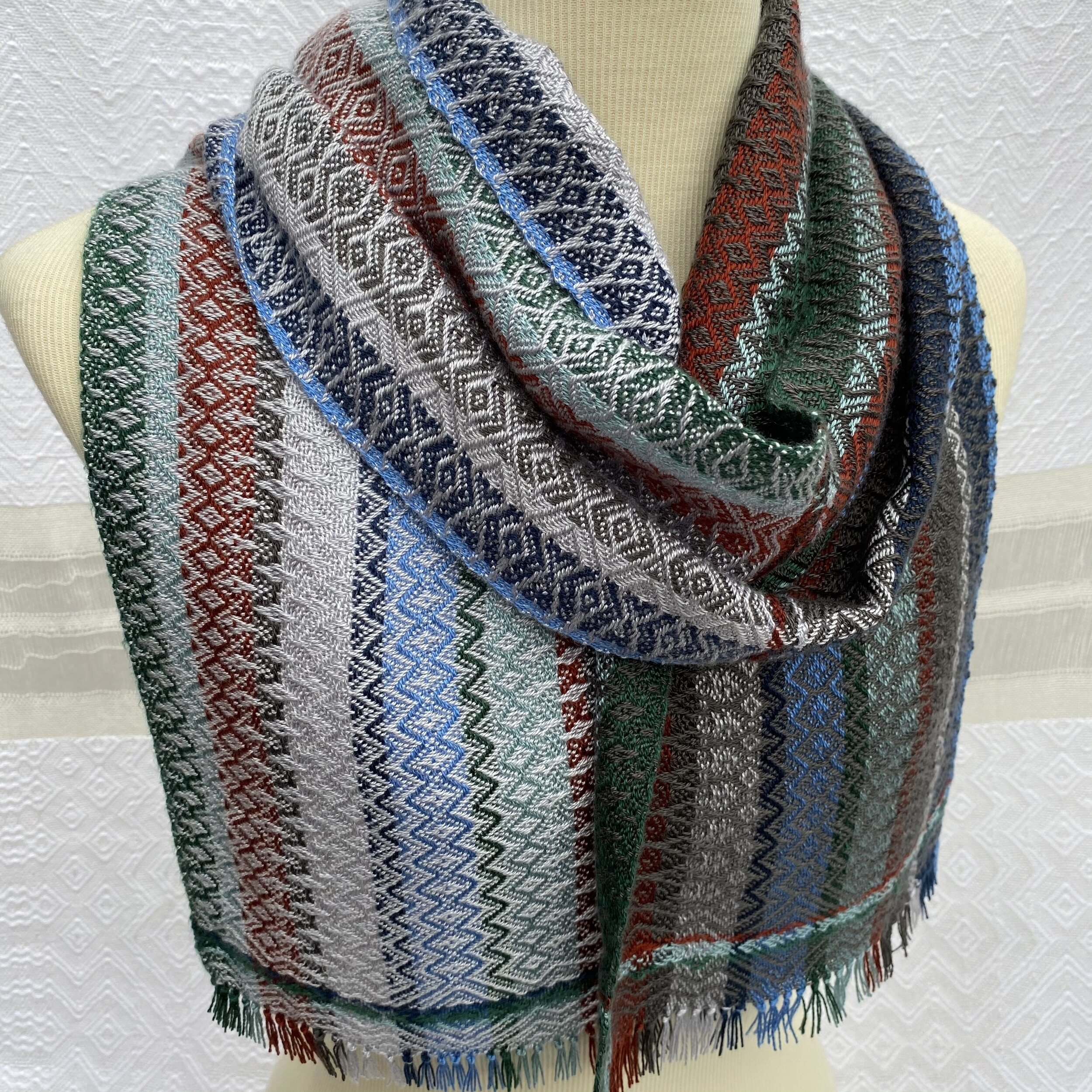  Winter Stripes with Grays Handwoven Scarf     