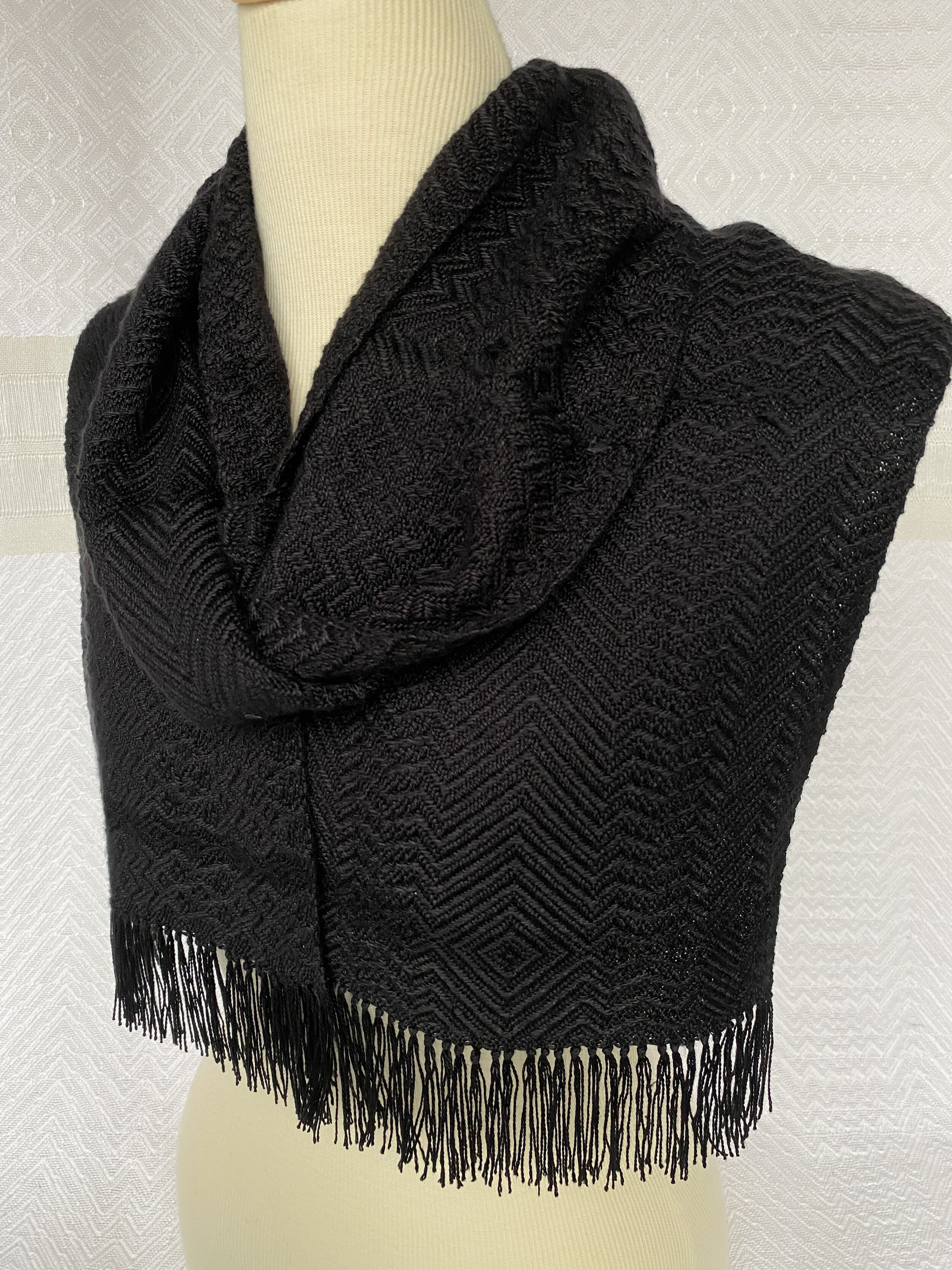  All Black Tencel and Bamboo Woven Scarf I   