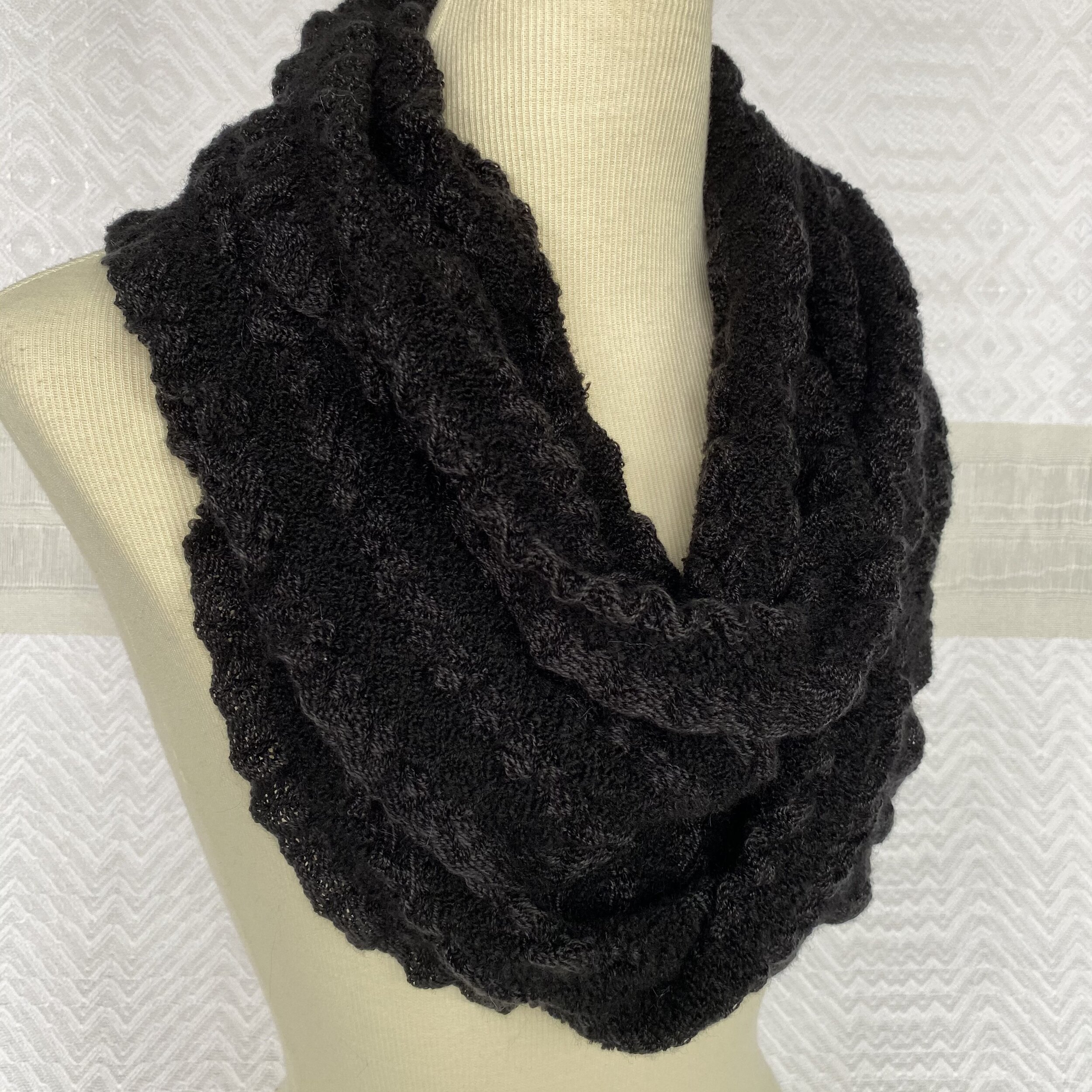  Black Stripes of Tencel and Merino Wool Infinity Scarf   