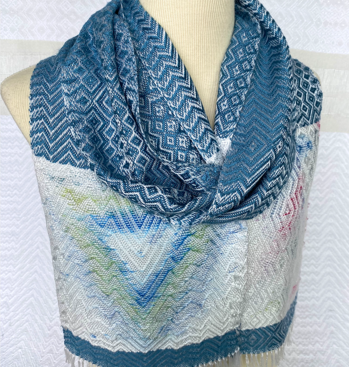  Spring Inlay with Blues Handwoven Scarf      