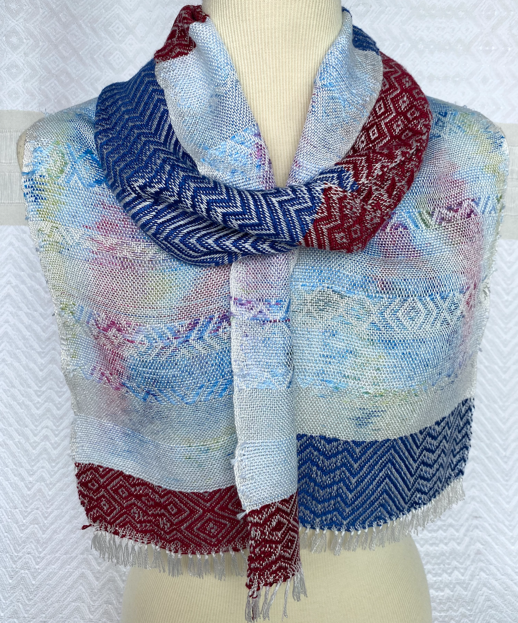  Spring Inlay with Blue and Red Handwoven Scarf     