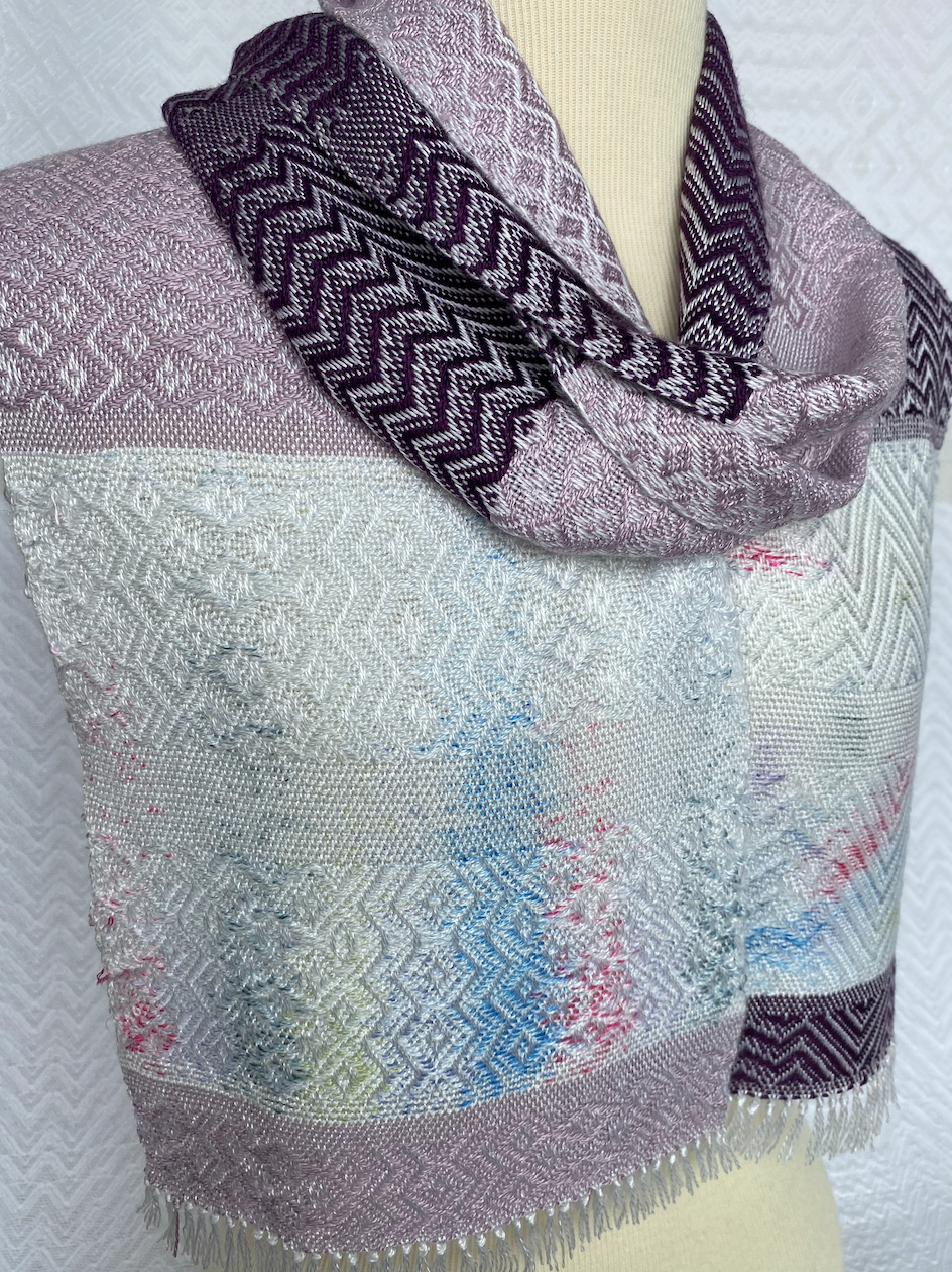  Spring Inlay with Purples Handwoven Scarf   