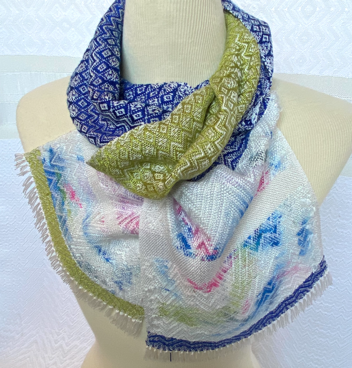  Spring Inlay with Blueish Purple and Green Handwoven Scarf   